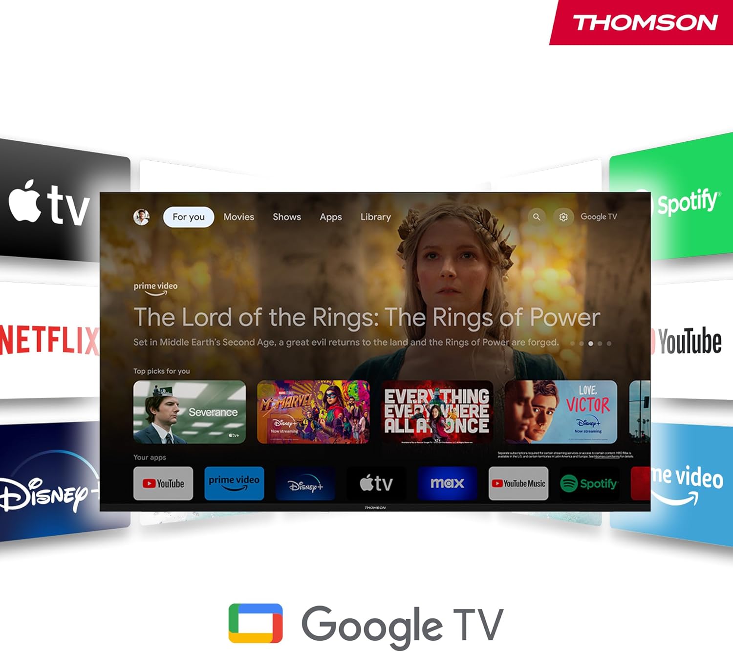 THOMSON 32 Inch (81cm) Full HD Google Smart TV, Wi-Fi, Dolby Audio, HDR10, Bluetooth 5.1, Triple Tuner (Cable/Satellite/Antenna), HDMI, CI+, A+ Panel - 32FG2S14