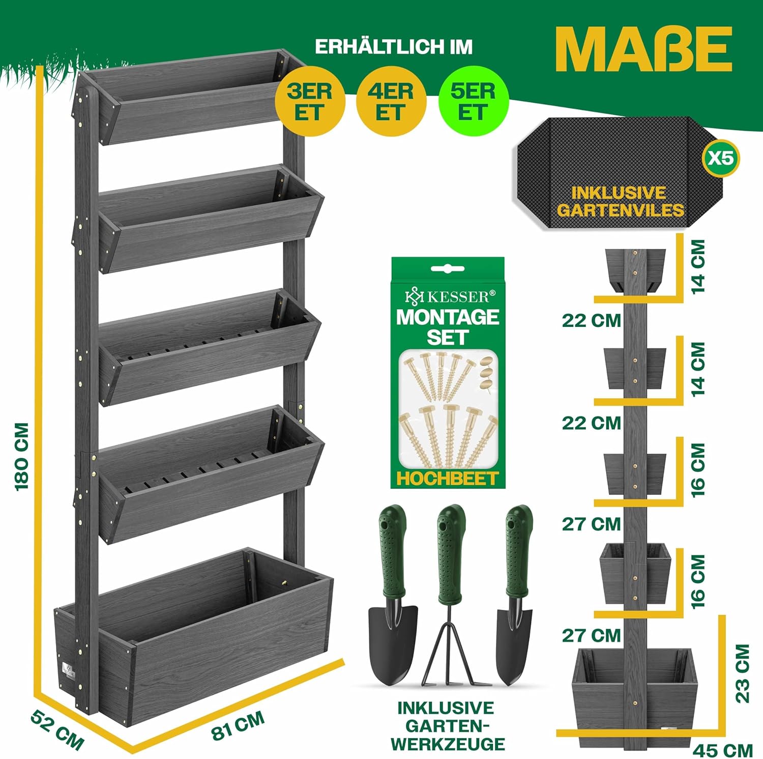 KESSER  Plant Staircase Herbs Flowers in Stair Shape Herb Garden Flower Boxes Including Root Cloth Bed for Plants for Patio, Balcony and Garden (5 Shelves, Brown)