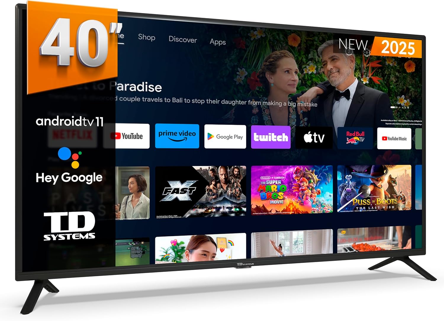 TD Systems - 40 Inch Smart TV, Hey Google, Full HD DVB-T2/C/S2 television, Android 11 Chromecast, Model 2025 - PRIME40C19GLE