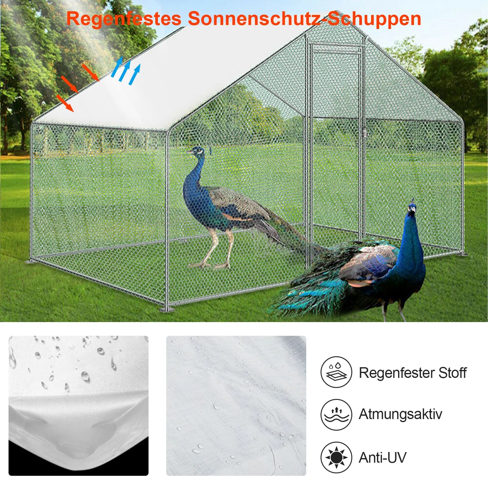 2025 Sonnewelt Kippenhok Metalen Vrijloopren met Dakzeil 3x2x2m