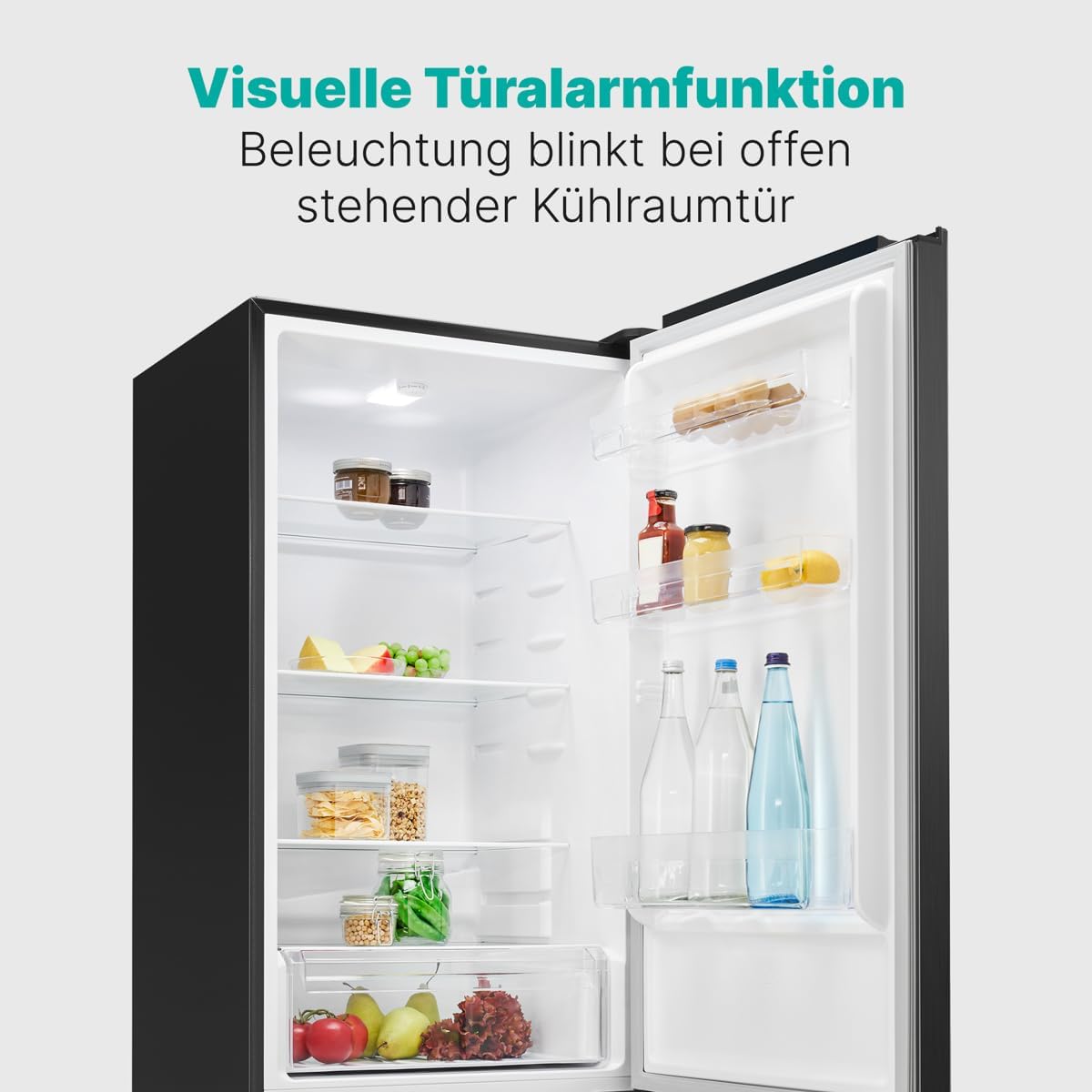 Bomann  Fridge-freezer, 269 l capacity - cooling: 198 L | freezing: 71 l, energy saving, quiet 39 dB, LED, interchangeable door stop, height: 180 x width: 55 x depth: 56 cm - KG 184.1 inox