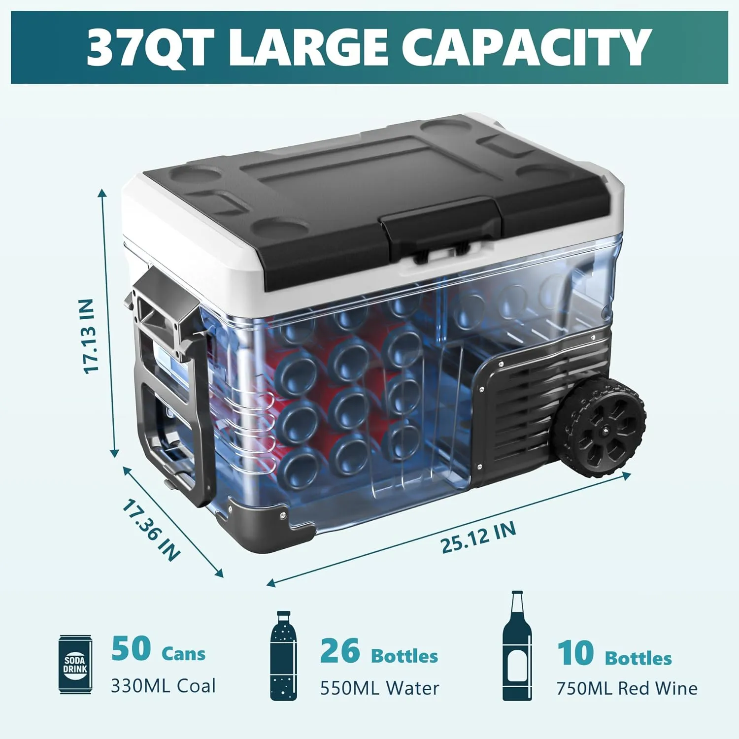 12 Volt Refrigerator, 53QT(50L) Electric Cooler, Portable Freezer 12V/24V DC 110-240V AC, 12V Fridge -4H~68H, 12V Cooler with Wheels & 2 Baskets for Travel, Truck, Boat, Camping