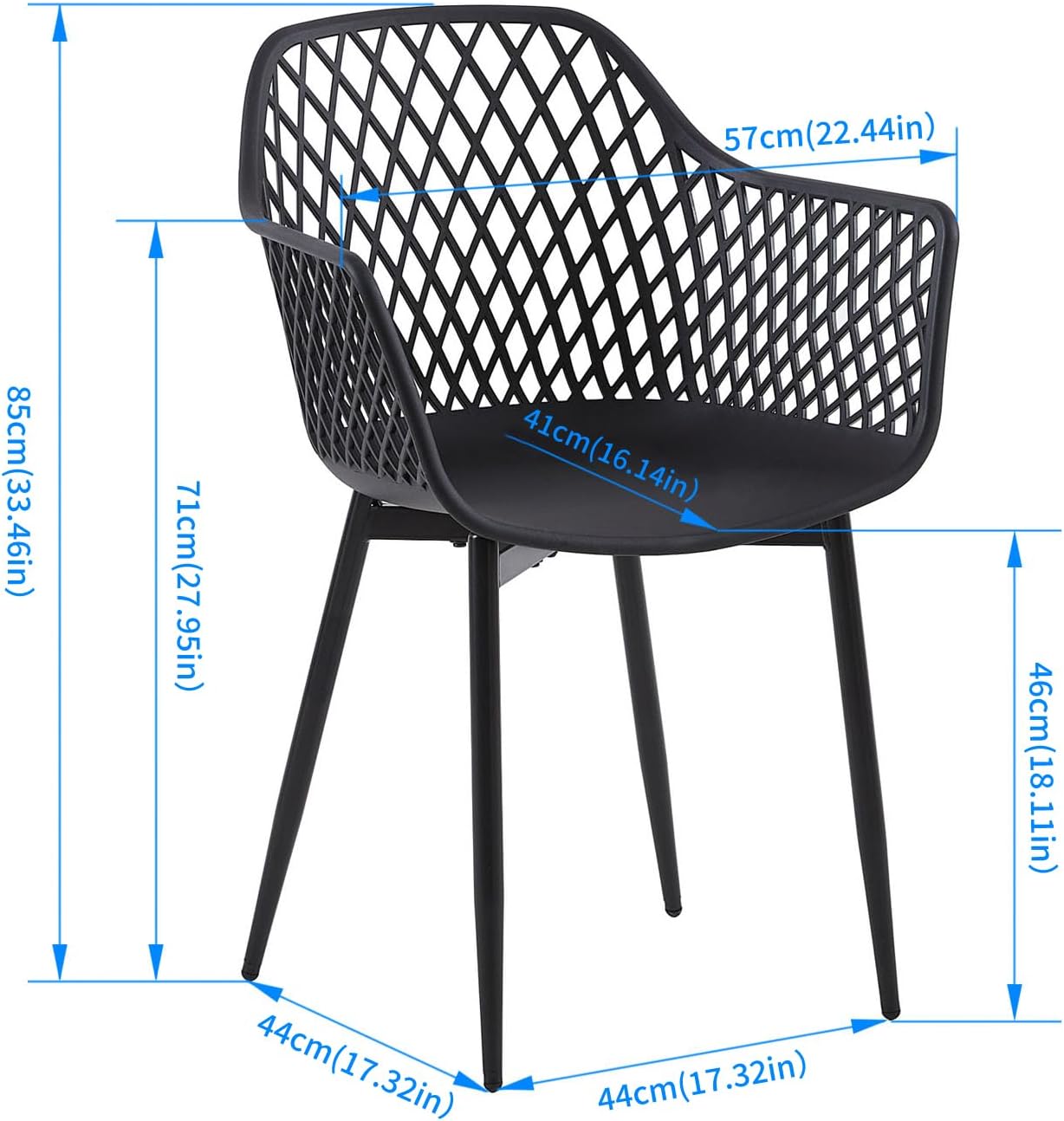 buybyroom Garden Chairs Set of 4 Outdoor Chair with Armrest Armrest Lounge Chair Armchairs Garden Chairs 120 kg Load Capacity Black