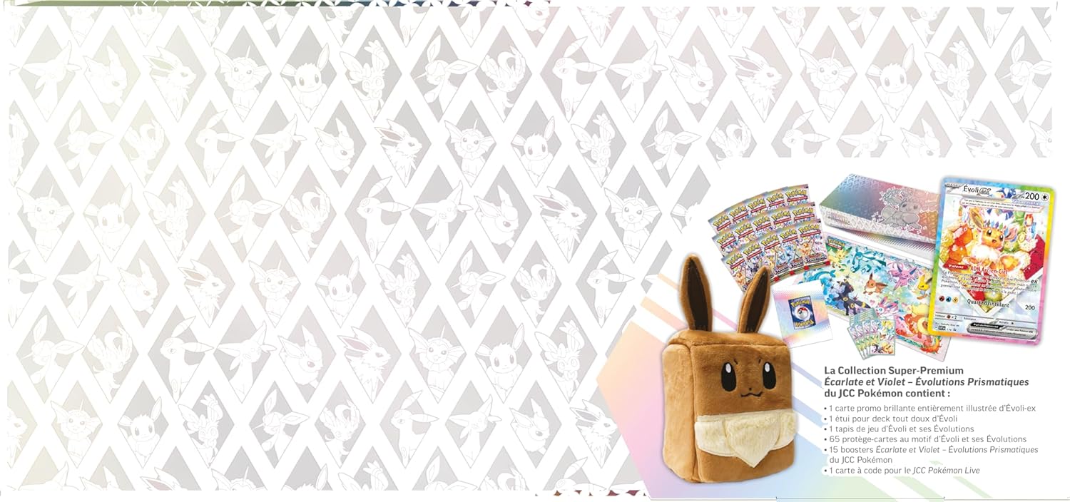 Pok��mon JCC: Super-Premium Collection Scarlet and Violet �C Prismatic Evolutions of the Pok��mon TCG (1 glossy promo card fully illustrated, a cover for the soft deck by Eevee and 15