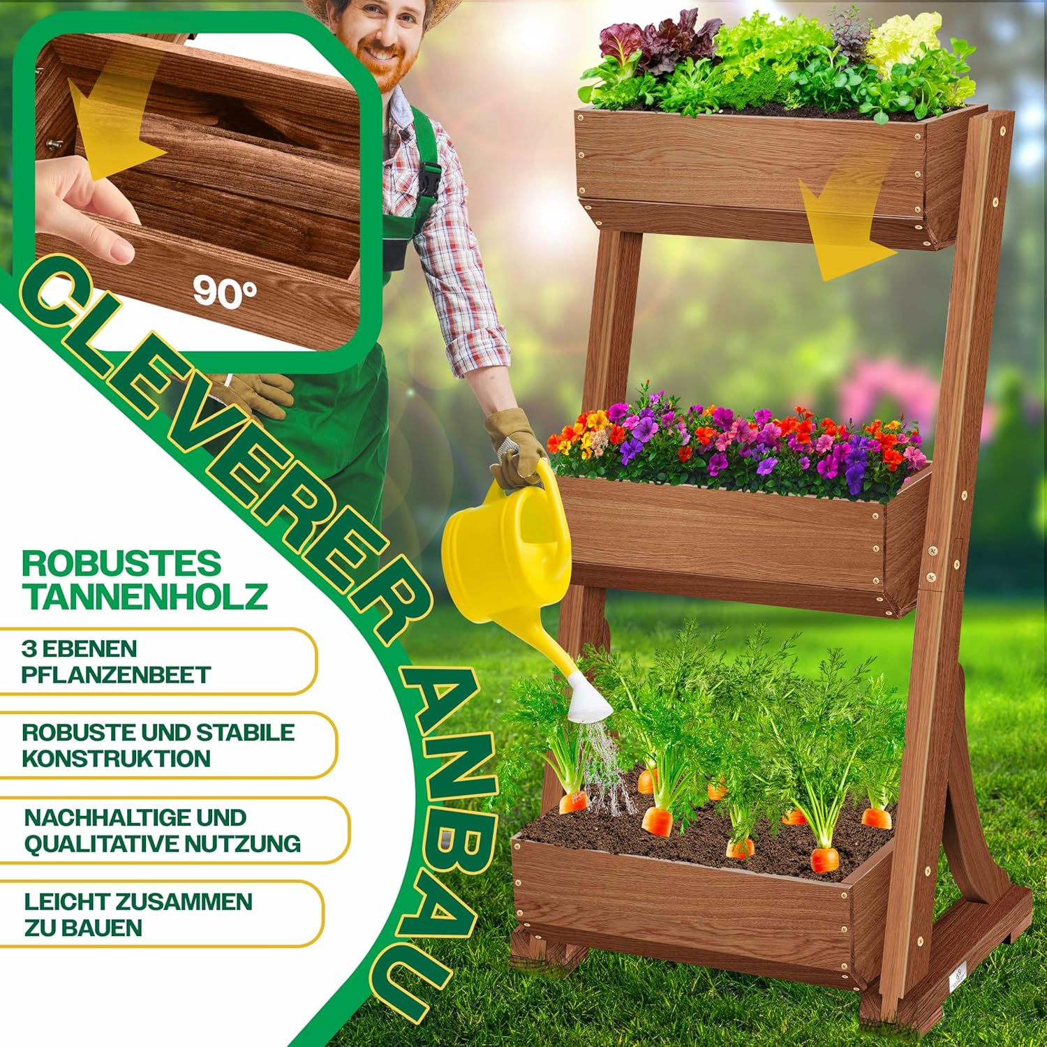 KESSER  Plant Staircase Herbs Flowers in Stair Shape Herb Garden Flower Boxes Including Root Cloth Bed for Plants for Patio, Balcony and Garden (5 Shelves, Brown)