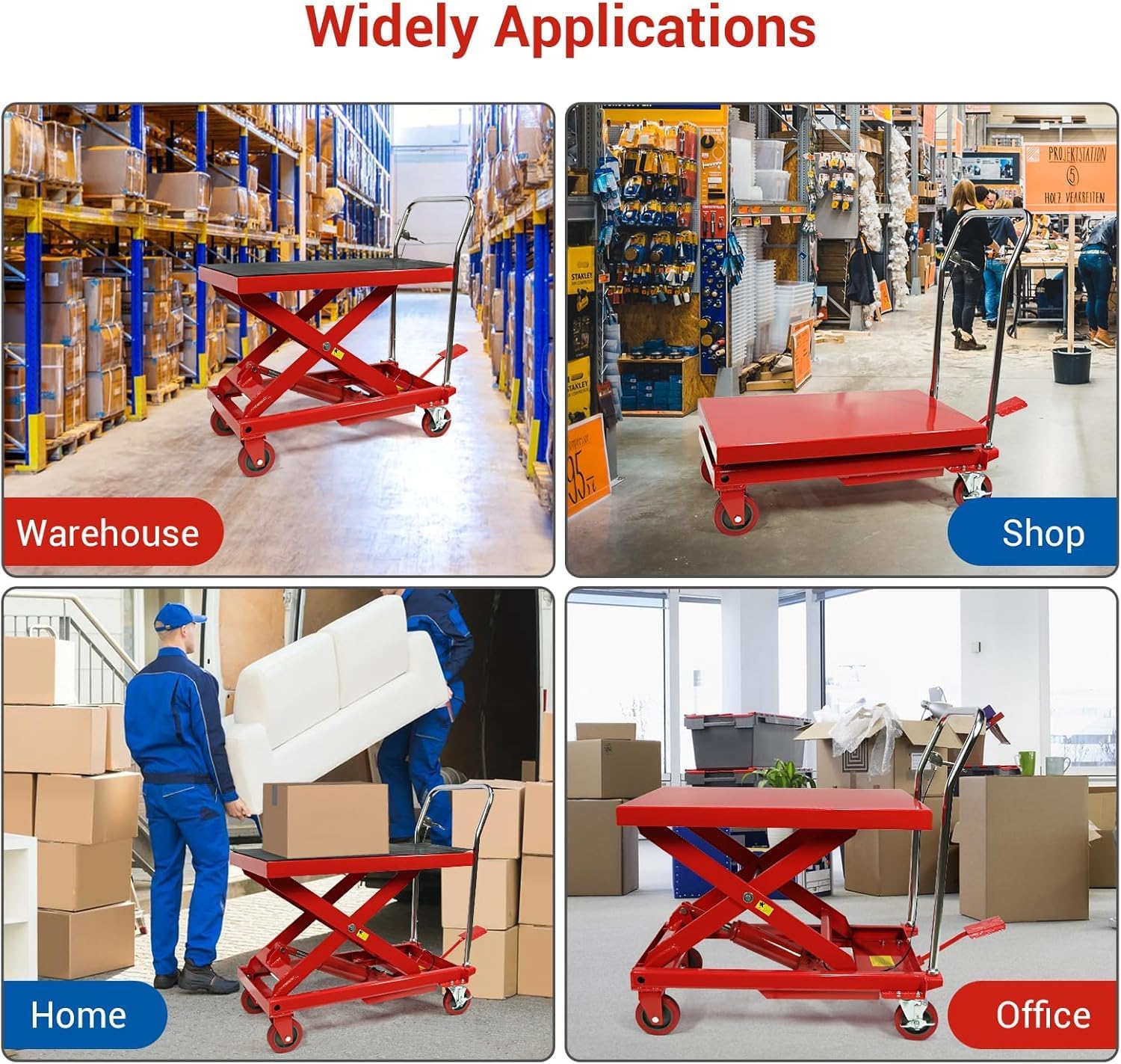 500 LBS Hydraulische Schaarlift Tafelwagen �C Hefhoogte 76 cm �C Dubbele Schaarlift met 4 Wielen en Antislipmat �C Hydraulische Heftafel voor Materiaalbehandeling en Transport