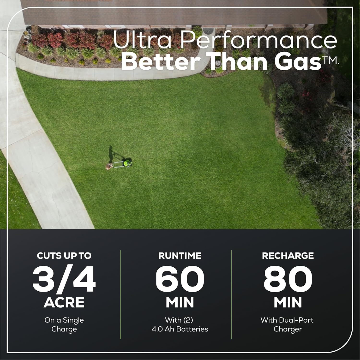 2025 Greenworks Draadloze 60V Grasmaaier van 21�� (Zelfaandrijvend), 2 Batterijen van 4.0Ah en Snellader met Dubbele Poort