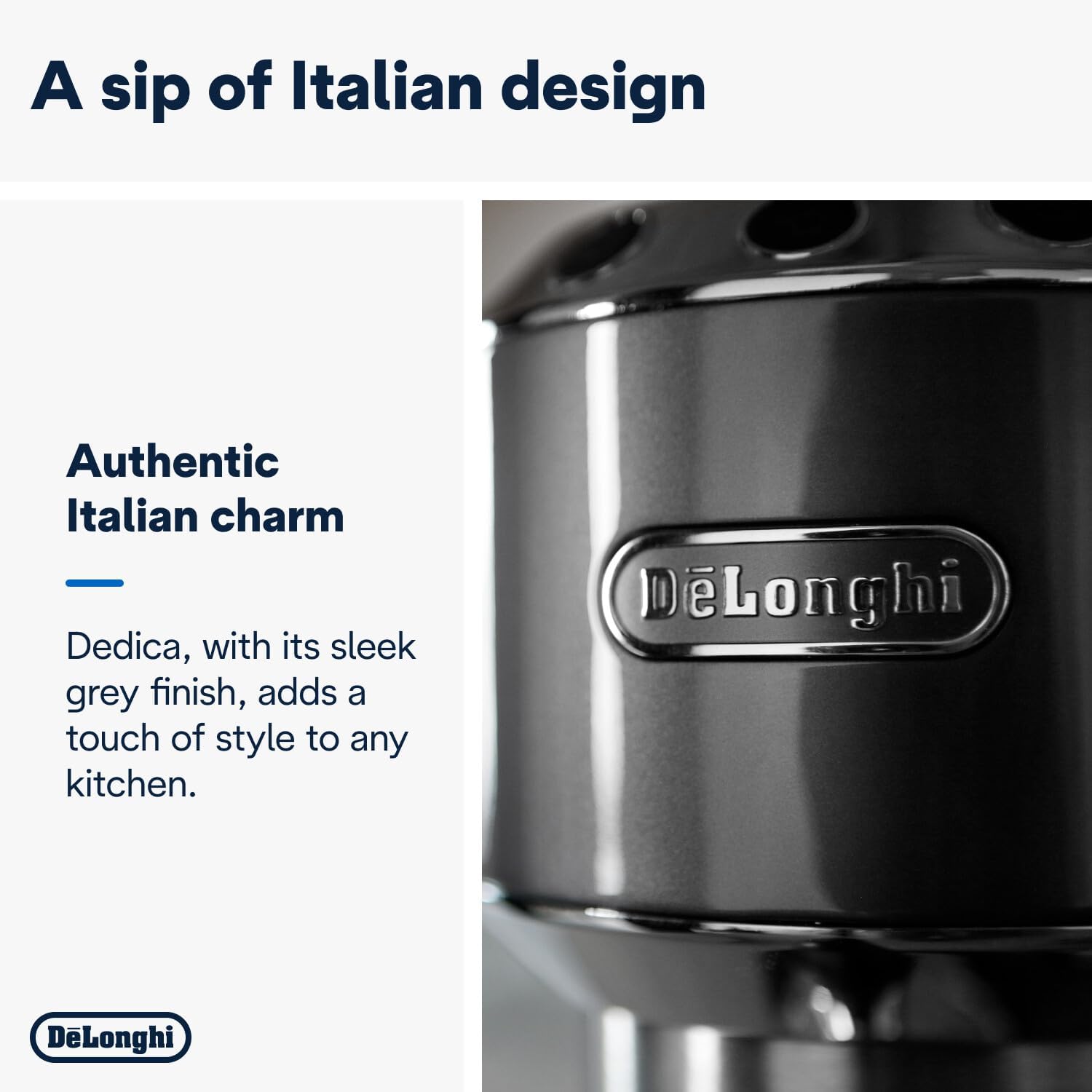 De'Longhi Dedica Style, Traditional Pump Printing Espresso Machine, Coffee and Cappuccino Maker, EC685M, Silver
