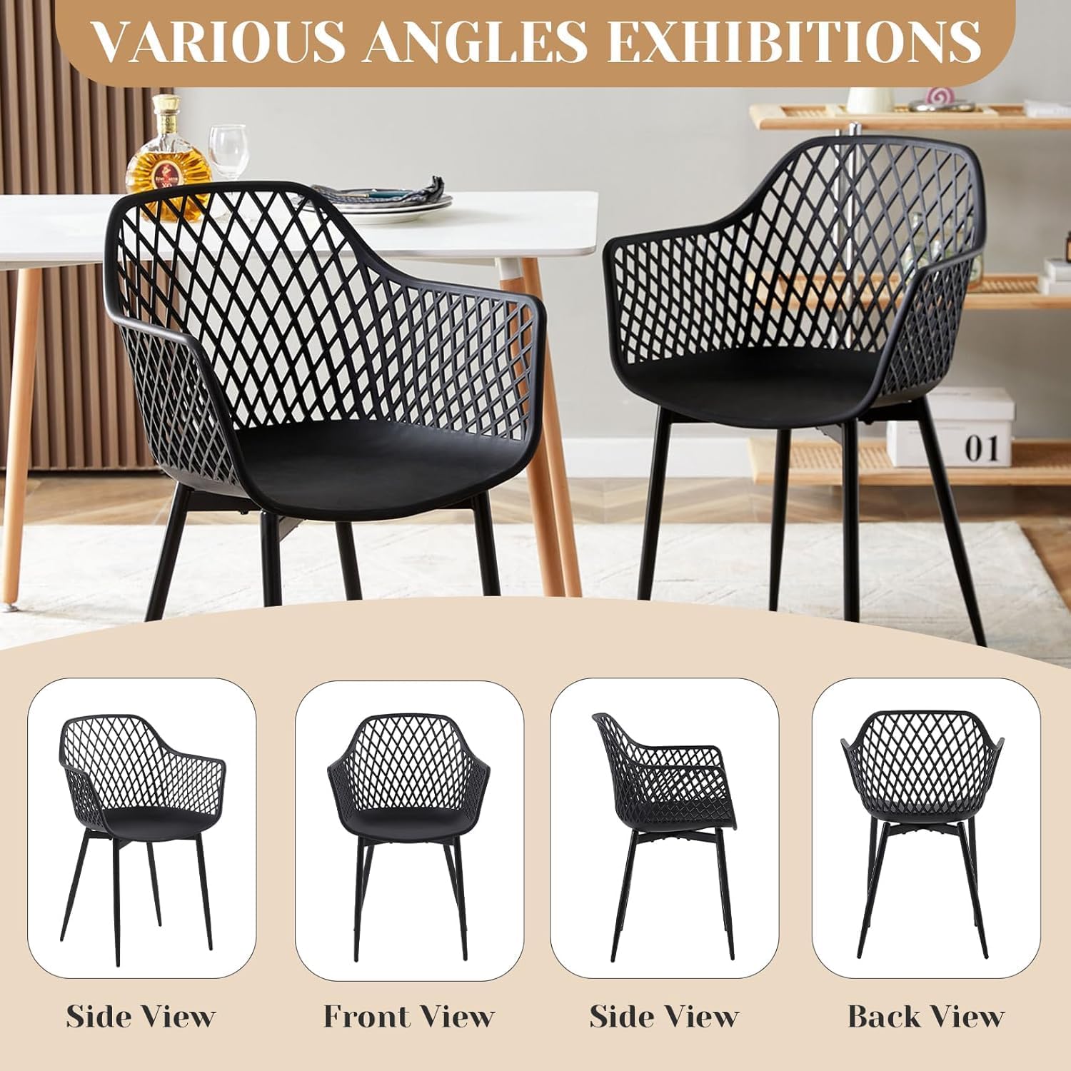 buybyroom Garden Chairs Set of 4 Outdoor Chair with Armrest Armrest Lounge Chair Armchairs Garden Chairs 120 kg Load Capacity Black