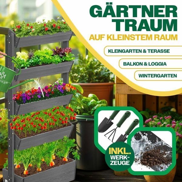 KESSER  Plant Staircase Herbs Flowers in Stair Shape Herb Garden Flower Boxes Including Root Cloth Bed for Plants for Patio, Balcony and Garden (5 Shelves, Brown)