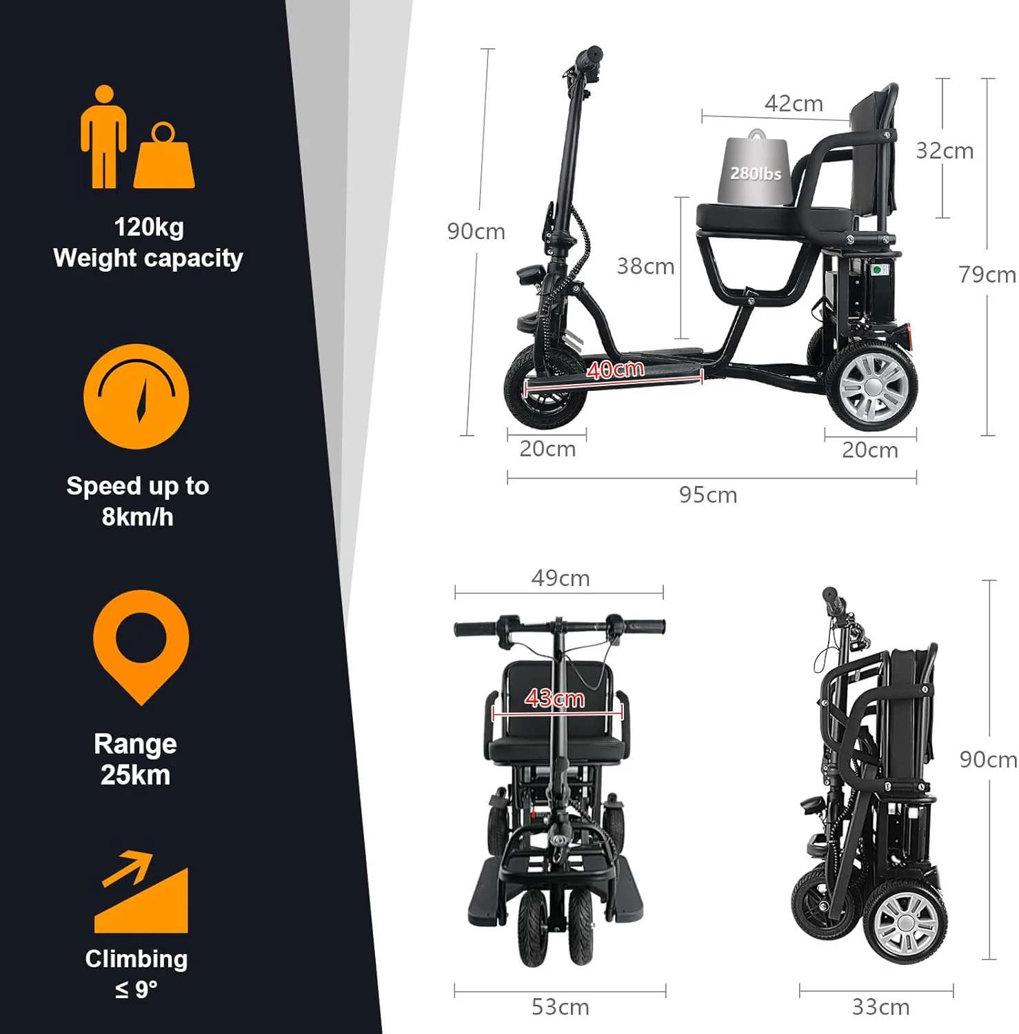 2025 WISGING opvouwbare mobiliteitsscooter voor volwassenen �C Geen demontage nodig, draagbare reisscooter met 25 km bereik, inclusief mand, bekerhouder en afdekhoes