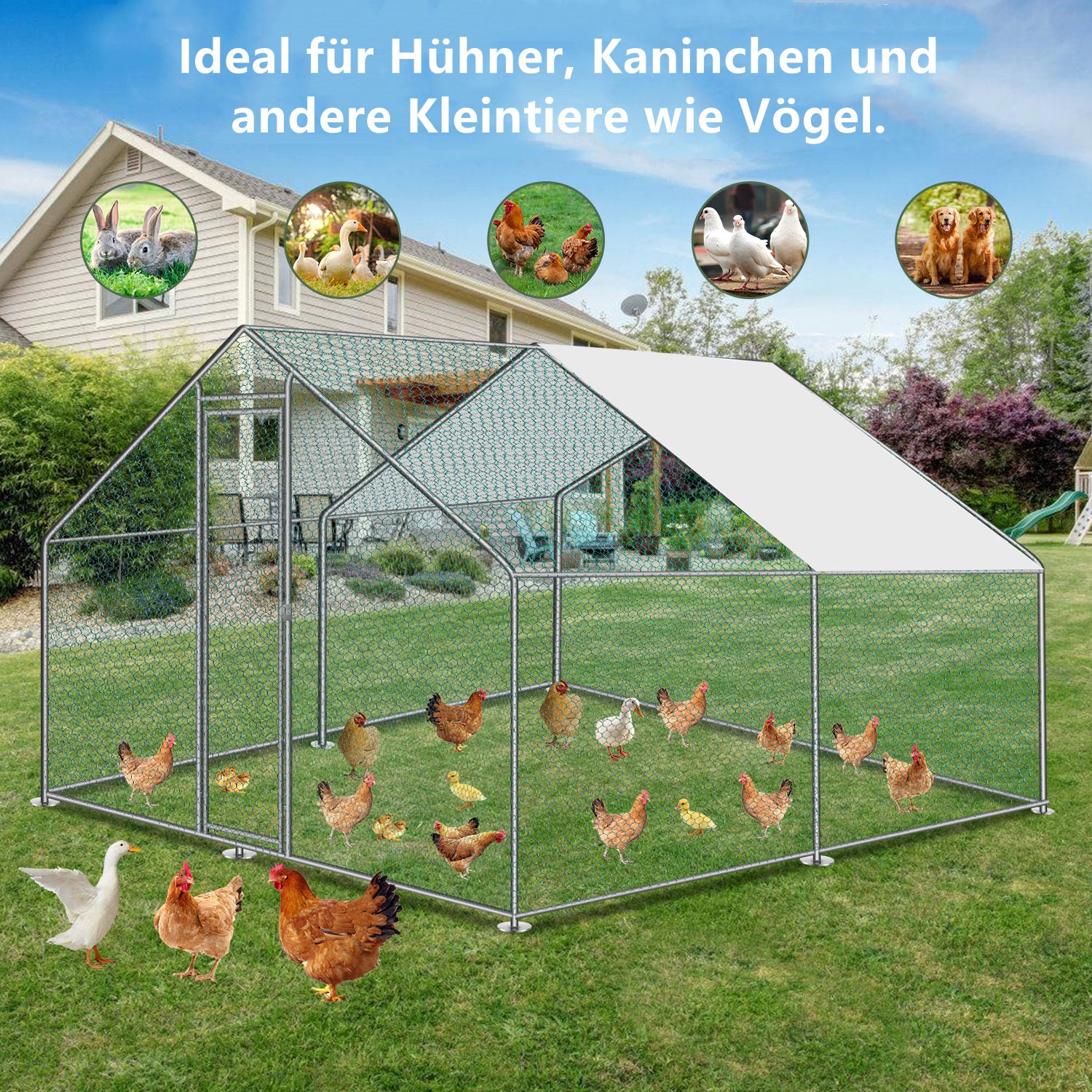 2025 Sonnewelt Kippenhok Metaal Vrijloopren met Dakzeil 332m