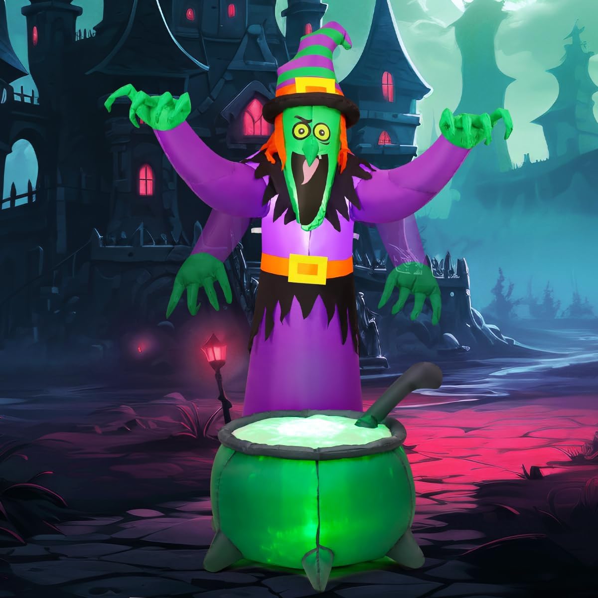 COMIN 6FT Halloween Inflatables Geanimeerde Heks Wuivende Handen Opblazen Outdoor Tuin Decoraties Tuin Gazon Decor