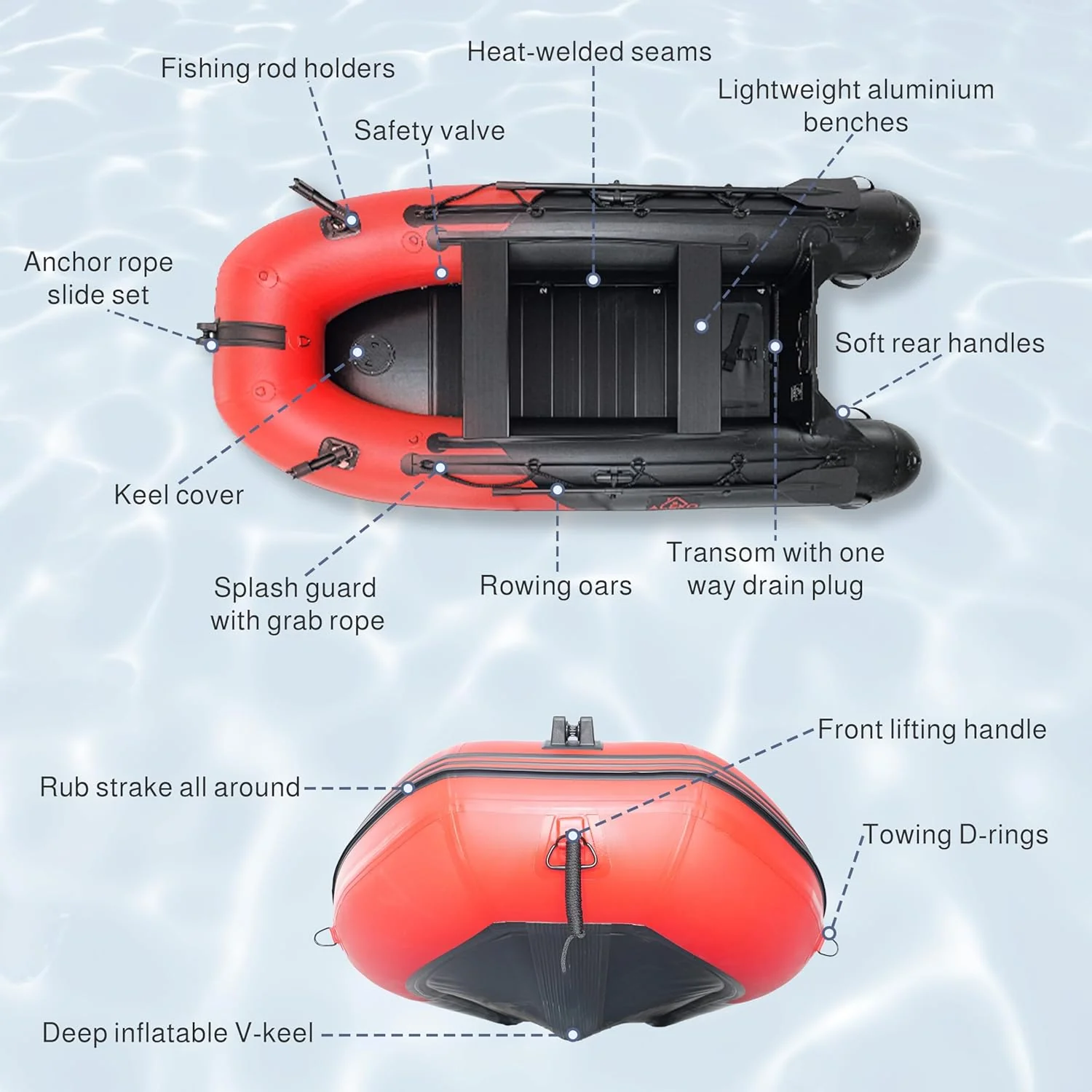 Opblaasbare boot | Jacht- en sloepboot | Visboot voor meerdere personen | Roeispanen met aluminium vloer | Hengelhouders | Robuust PVC | Model 2024 |