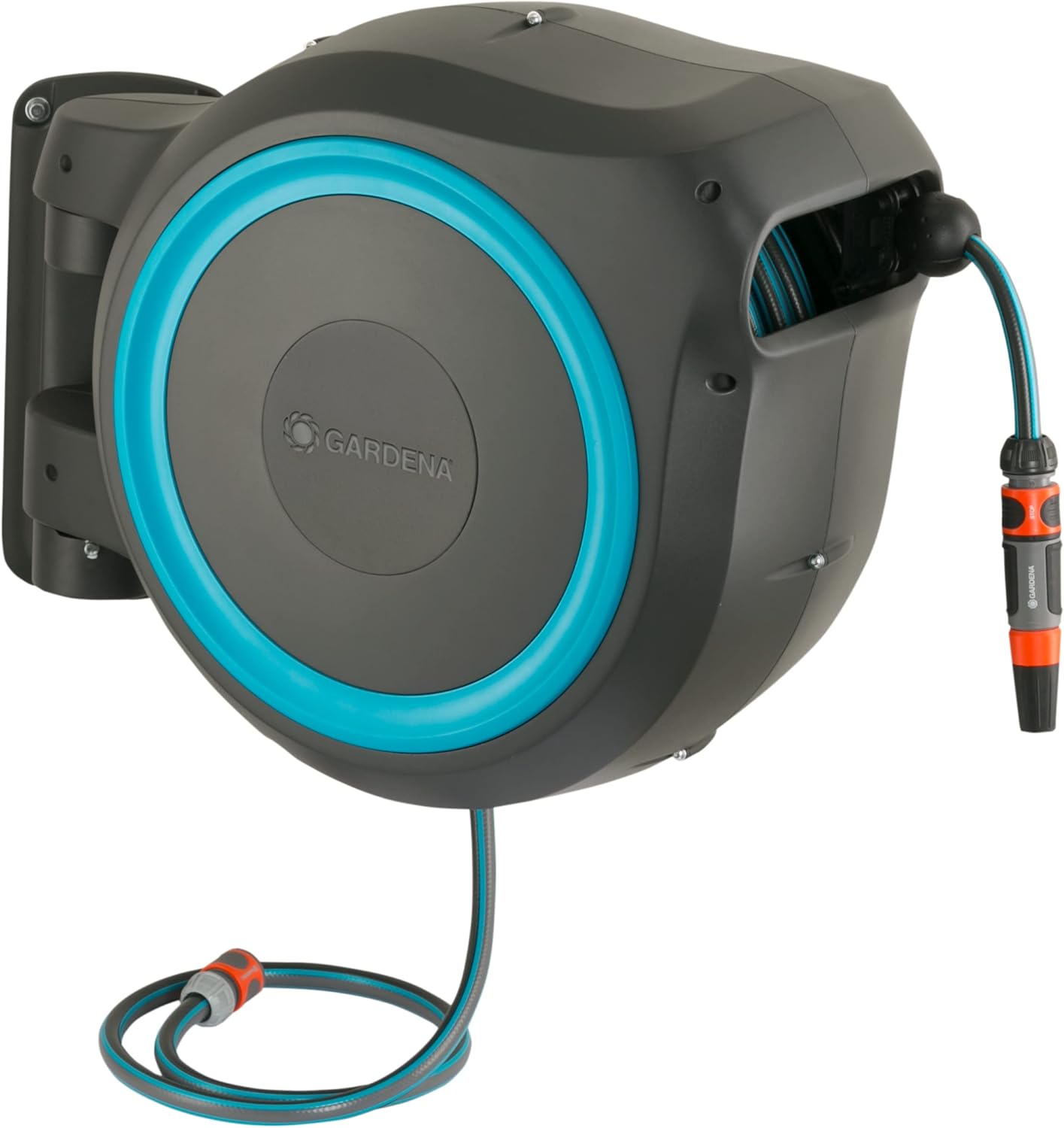 Gardena Wall-Mounted Hose Box RollUp M/L (White) 25 m: Flexible Watering for Medium to Large Gardens, Swivelling Hose Box, Includes 25 m Gardena Quality Hose and Mounting Tool (18622-20)