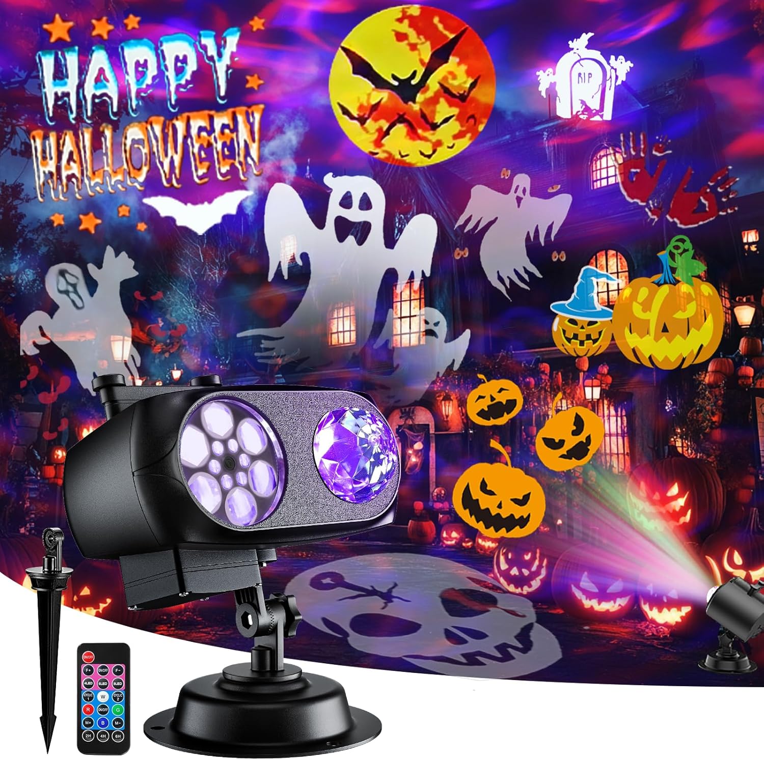 2025 Improved Brighter Halloween Decorations Projector Lights for Home, Display 8 Patterns at a Time (3D Ocean Wave & Patterns), 8 Themes Holiday Projector Halloween Day Home Decoration Light Show