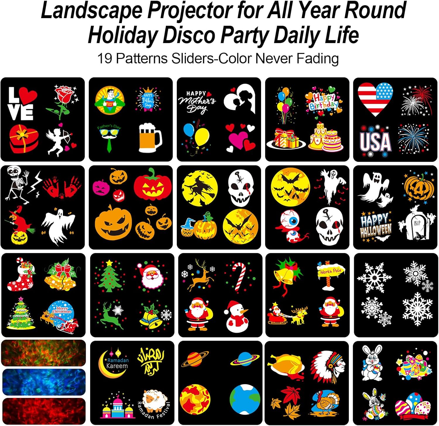 2025 Improved Brighter Halloween Decorations Projector Lights for Home, Display 8 Patterns at a Time (3D Ocean Wave & Patterns), 8 Themes Holiday Projector Halloween Day Home Decoration Light Show