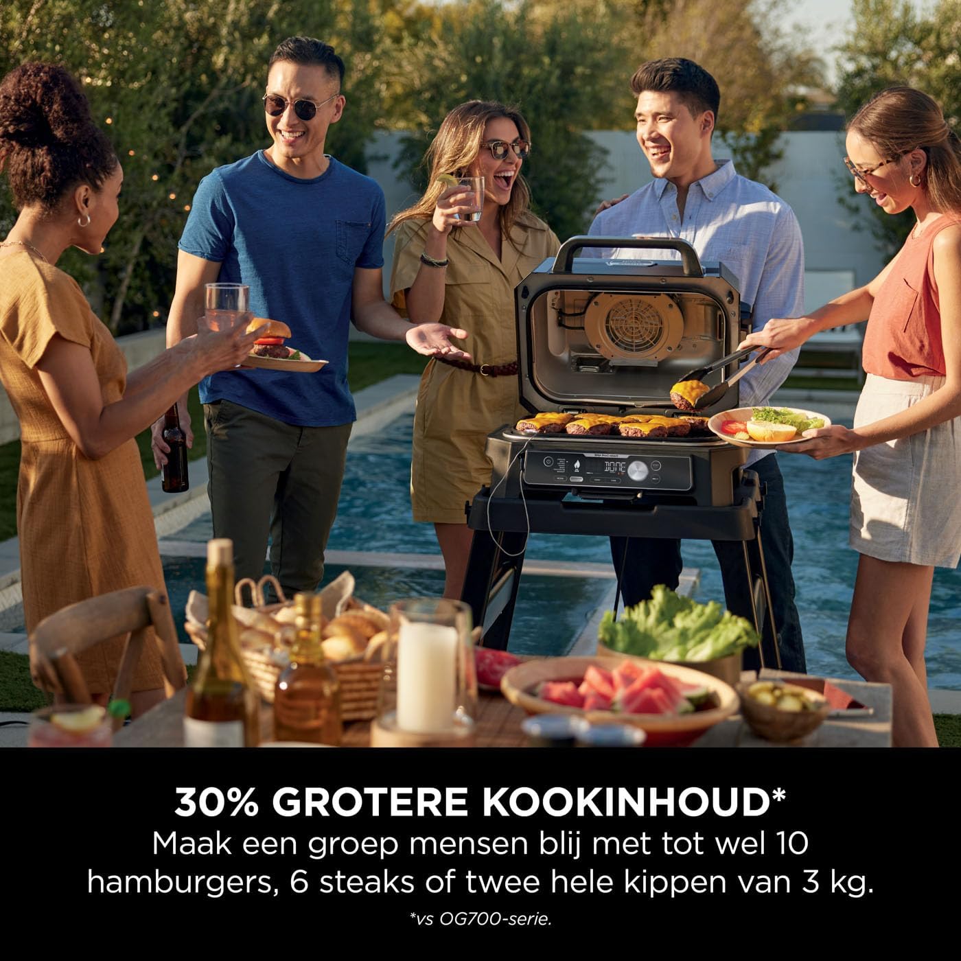 Ninja Woodfire Pro Connect XL Electric BBQ Grill & Smoker with App Control, Digital Sensor, Large 7-in-1 Grill & Air Fryer with Wood Fire Pellets, Weatherproof, Black OG901EU