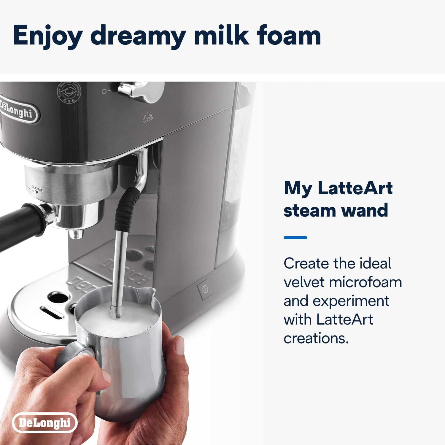 De'Longhi Dedica Style, Traditional Pump Printing Espresso Machine, Coffee and Cappuccino Maker, EC685M, Silver