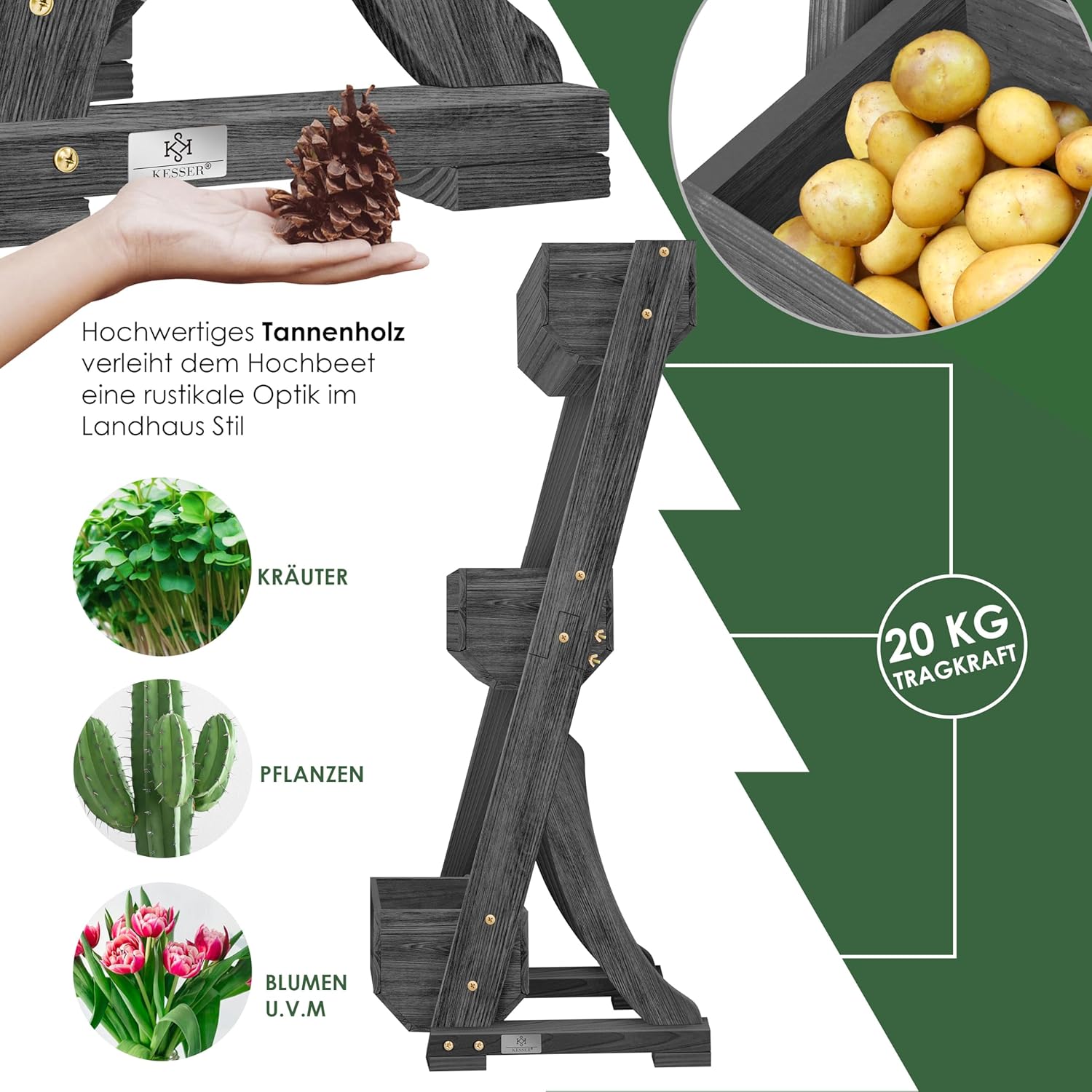 KESSER  Plant Staircase Herbs Flowers in Stair Shape Herb Garden Flower Boxes Including Root Cloth Bed for Plants for Patio, Balcony and Garden (5 Shelves, Brown)