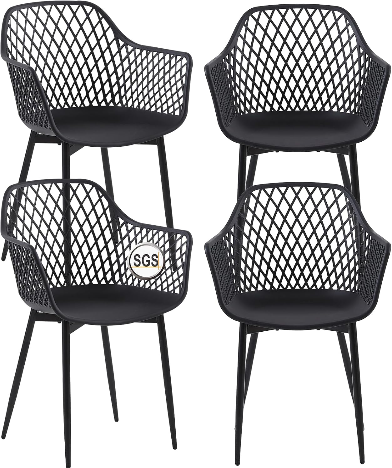 buybyroom Garden Chairs Set of 4 Outdoor Chair with Armrest Armrest Lounge Chair Armchairs Garden Chairs 120 kg Load Capacity Black