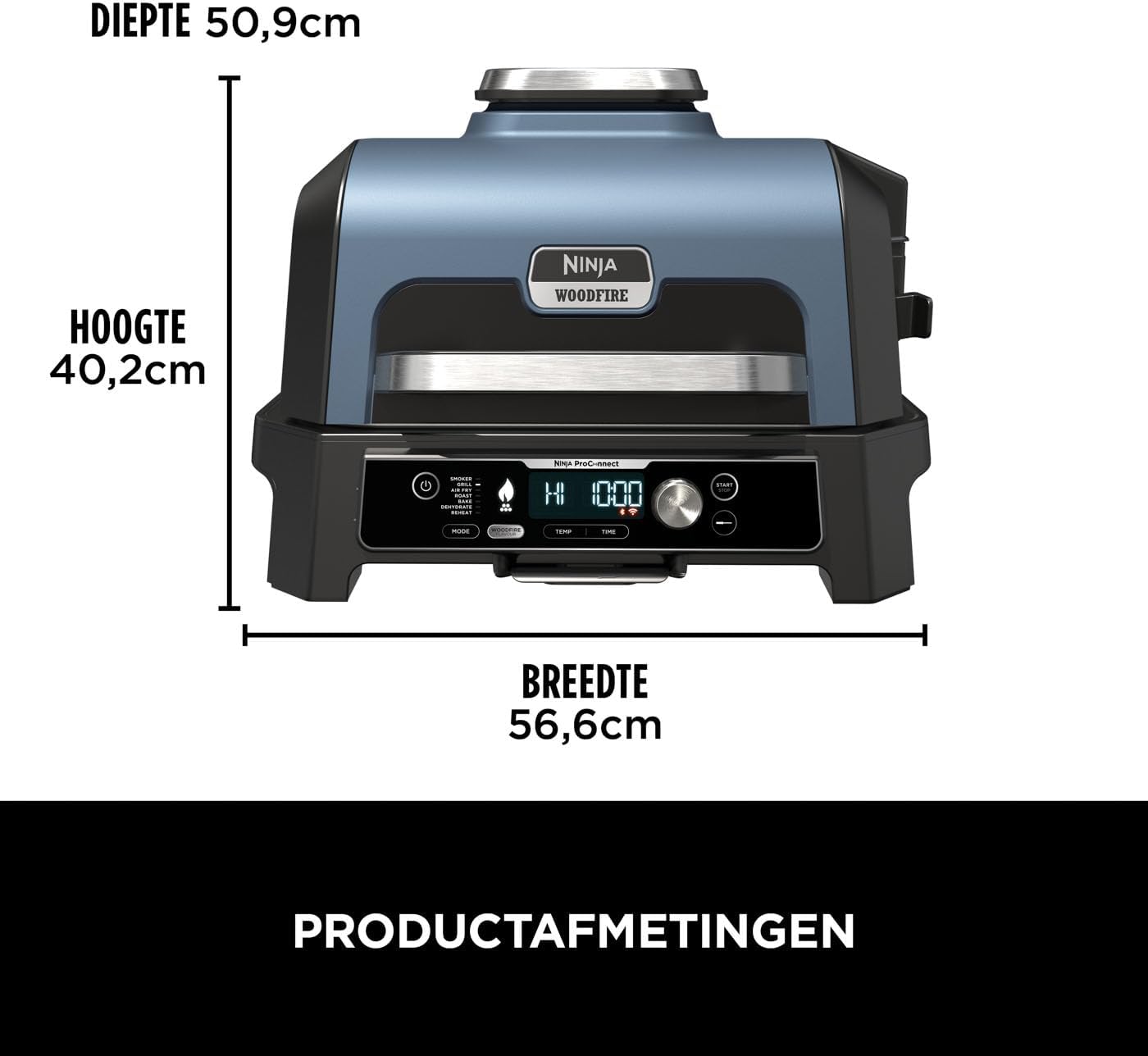 Ninja Woodfire Pro Connect XL Electric BBQ Grill & Smoker with App Control, Digital Sensor, Large 7-in-1 Grill & Air Fryer with Wood Fire Pellets, Weatherproof, Black OG901EU