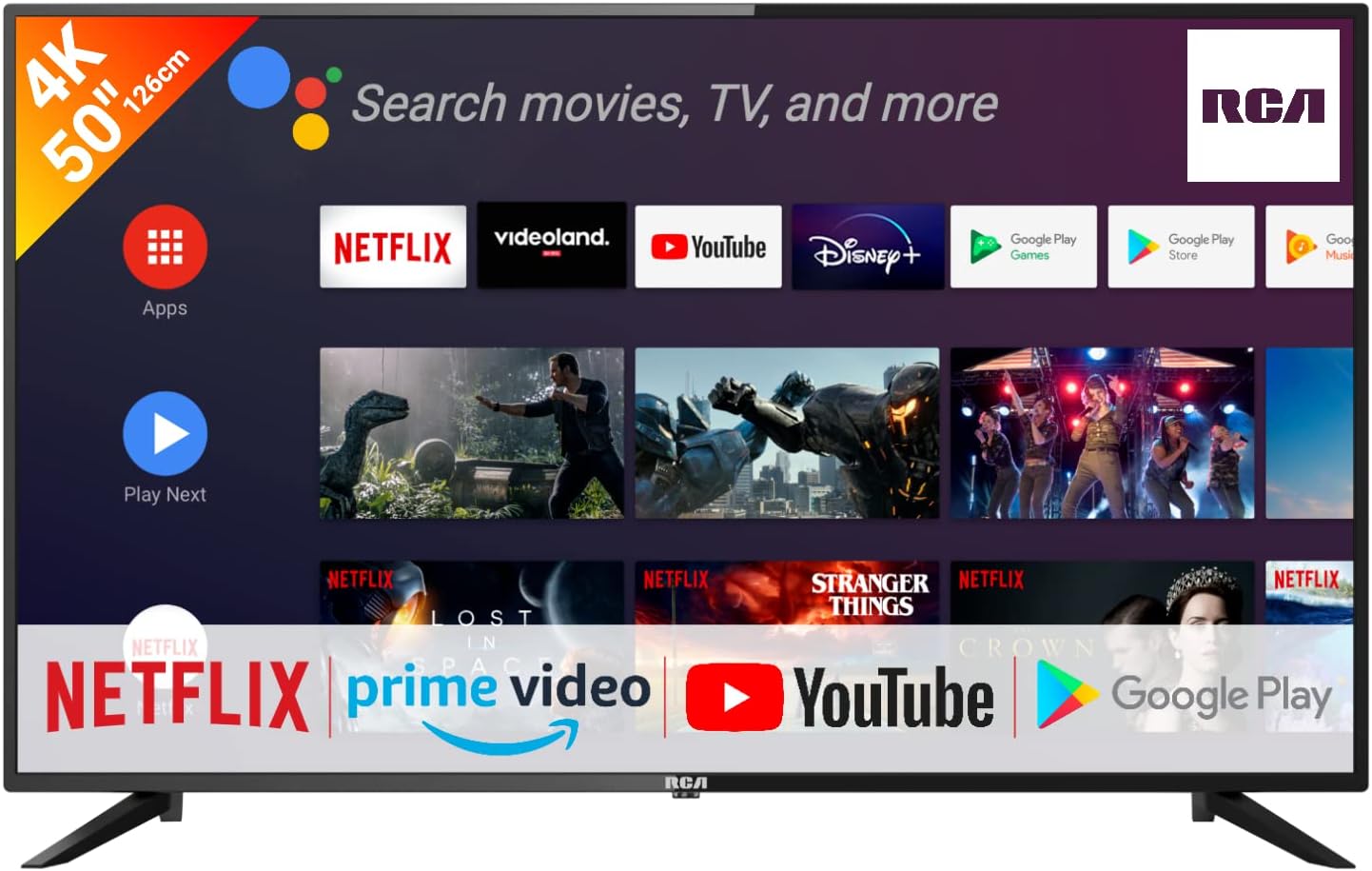 RCA RS32H2 Android Smart TV 32 inch (80 cm) Televisie met Google Assistant, Chromecast, Netflix, Prime Video, Google Play, YouTube, Disney+, WiFi, BT-afstandsbediening met microfoon, DVB-S/S2/T/T2/C