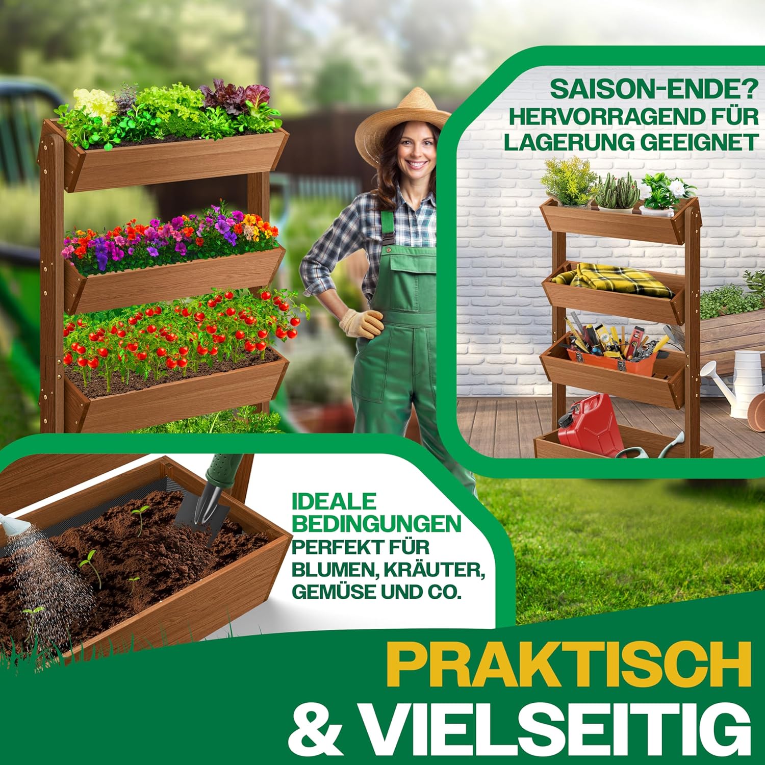 KESSER  Plant Staircase Herbs Flowers in Stair Shape Herb Garden Flower Boxes Including Root Cloth Bed for Plants for Patio, Balcony and Garden (5 Shelves, Brown)