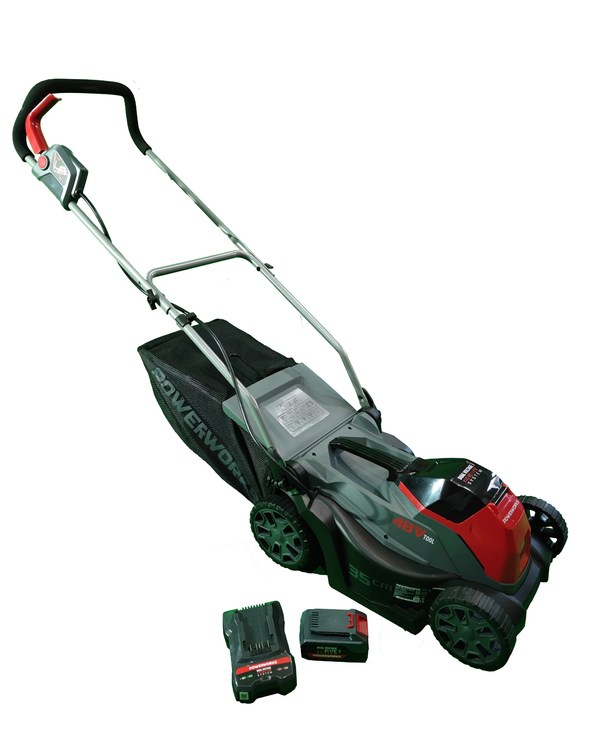 2025 Powerworks Akku-Rasenm?her P48LM35K2 48 V, inclusief accu 48V/2 Ah en oplader