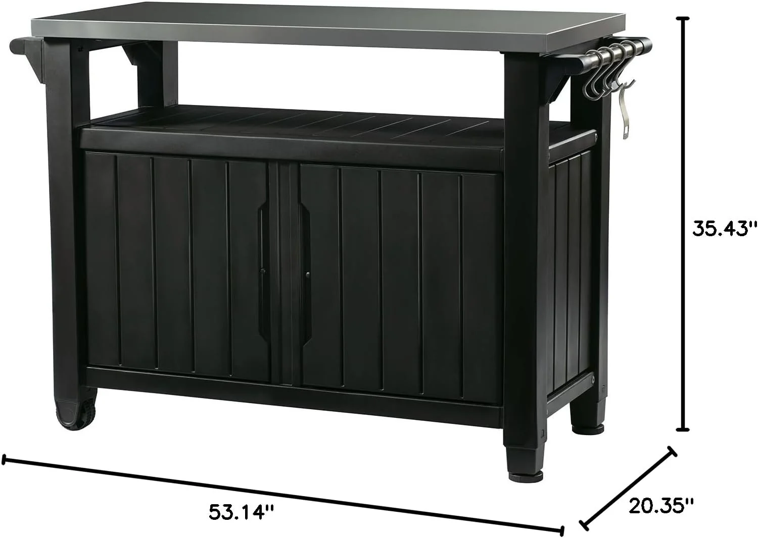 Keter Outdoor Rolling Table Cart voor voedselbereiding, opslag, bar en grill, donkerbruin