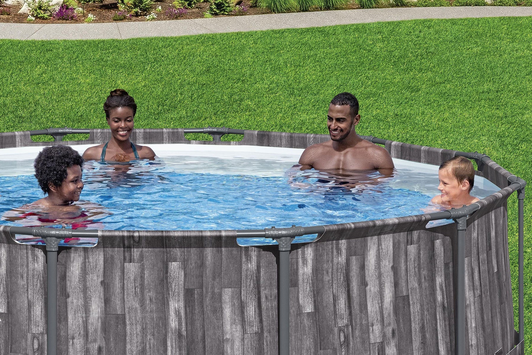 2025 Bestway? Steel Pro MAX? Ronde Opzetzwembad van Staal met Houtprint 12 ft x 39.5 in