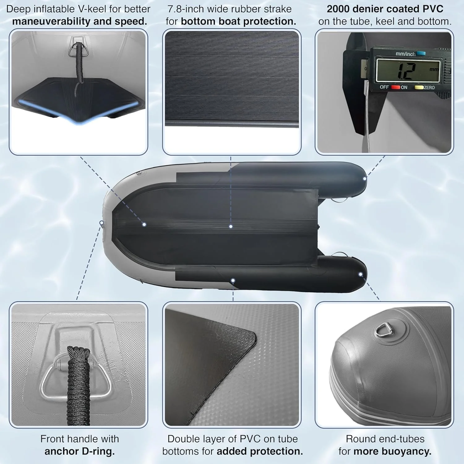 Opblaasbare boot | Jacht- en sloepboot | Visboot voor meerdere personen | Roeispanen met aluminium vloer | Hengelhouders | Robuust PVC | Model 2024 |
