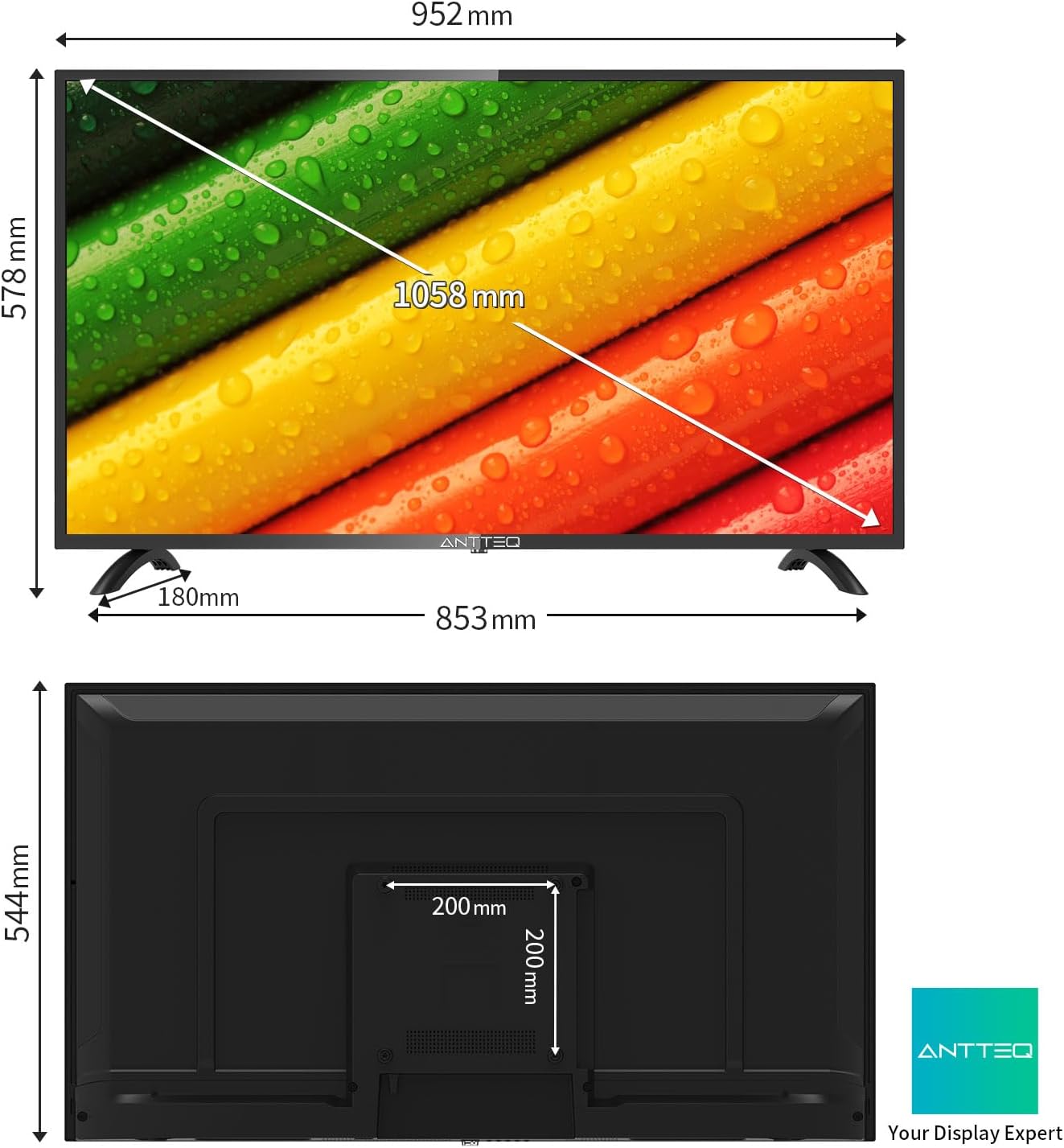 ANTTEQ AB42D1 TV 42 Inch (TV 106 cm), Dolby Audio, LED, HDMI, Media Player via USB, Digital Audio Output, Triple Tuner DVB-C/T2/S2, CI+, Hotel Mode Included