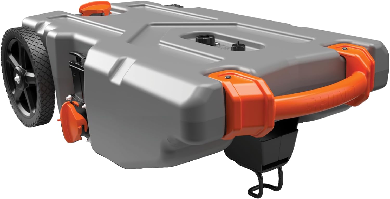 Draagbare camper-/campertank van 36 gallon - Met grote, robuuste wielen die lekvrij zijn en een ingebouwde afsluiter - Verwijderbare stalen trekadapter, 3-delige camper-rioolslang en meer camperaccessoires (39006)