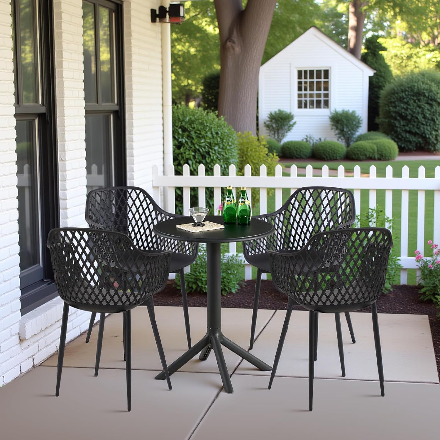 buybyroom Garden Chairs Set of 4 Outdoor Chair with Armrest Armrest Lounge Chair Armchairs Garden Chairs 120 kg Load Capacity Black