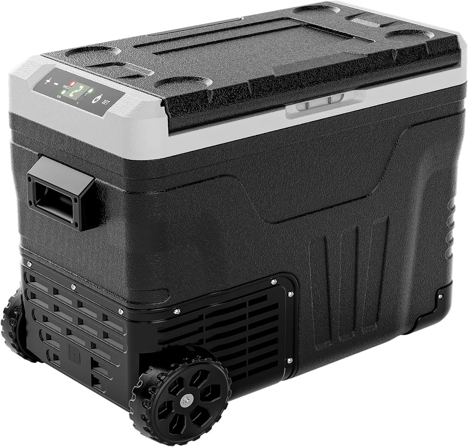 12 Volt Refrigerator, 53QT(50L) Electric Cooler, Portable Freezer 12V/24V DC 110-240V AC, 12V Fridge -4H~68H, 12V Cooler with Wheels & 2 Baskets for Travel, Truck, Boat, Camping
