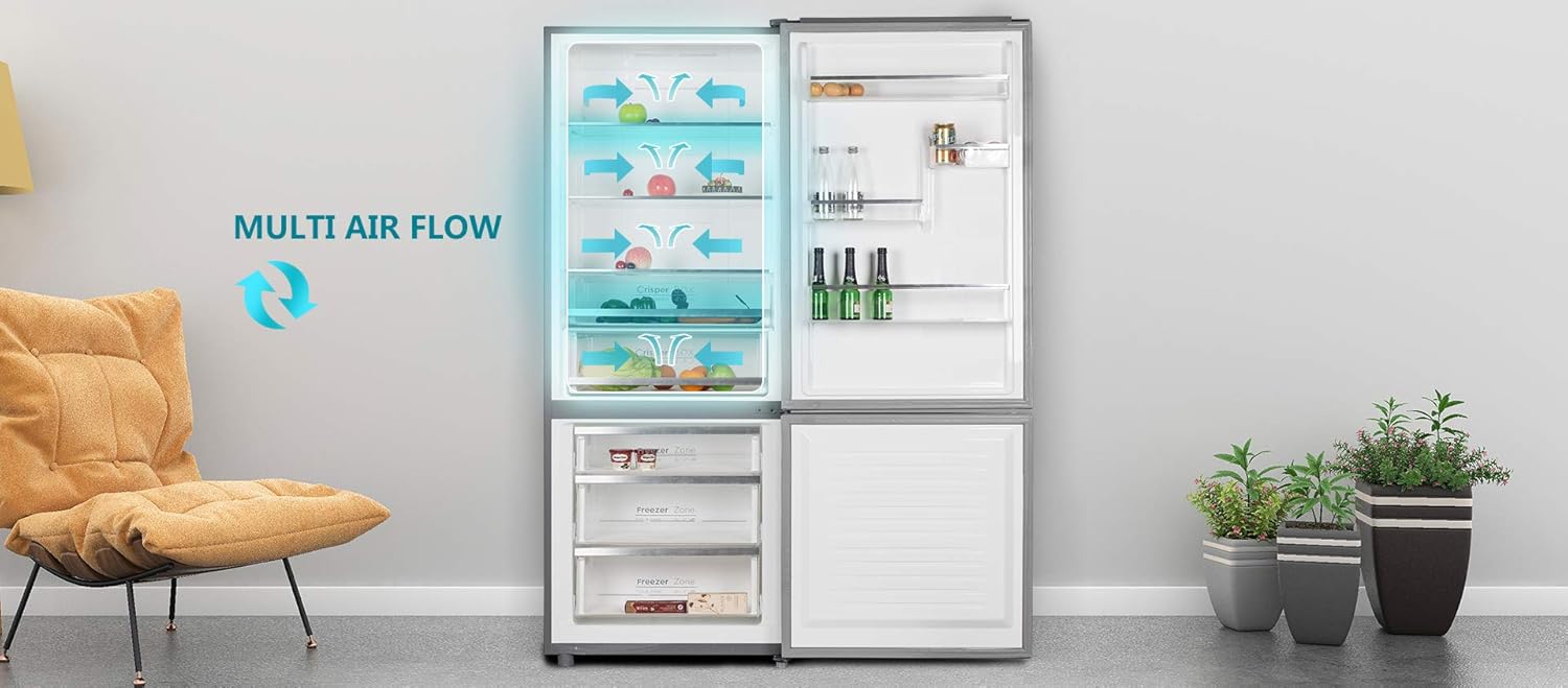 CHiQ FBM351NEI42, Fridge-Freezer, 356 Liters(260 + 96 L), No Frost, Silent 35dB, Inverter Compressor, Digital LED Display, 12 Year Warranty on Compressor, Stainless Steel