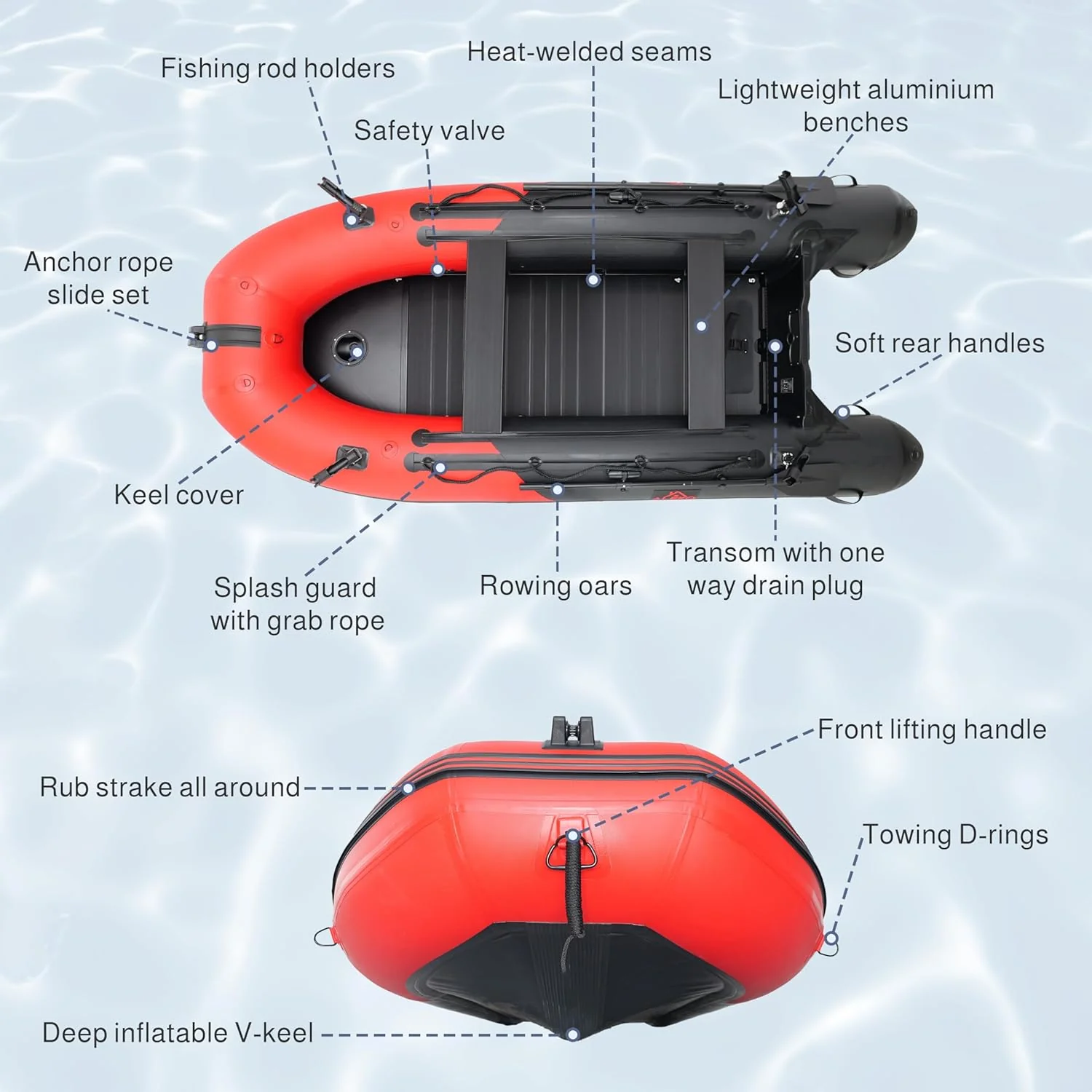 Opblaasbare boot | Jacht- en sloepboot | Visboot voor meerdere personen | Roeispanen met aluminium vloer | Hengelhouders | Robuust PVC | Model 2024 |
