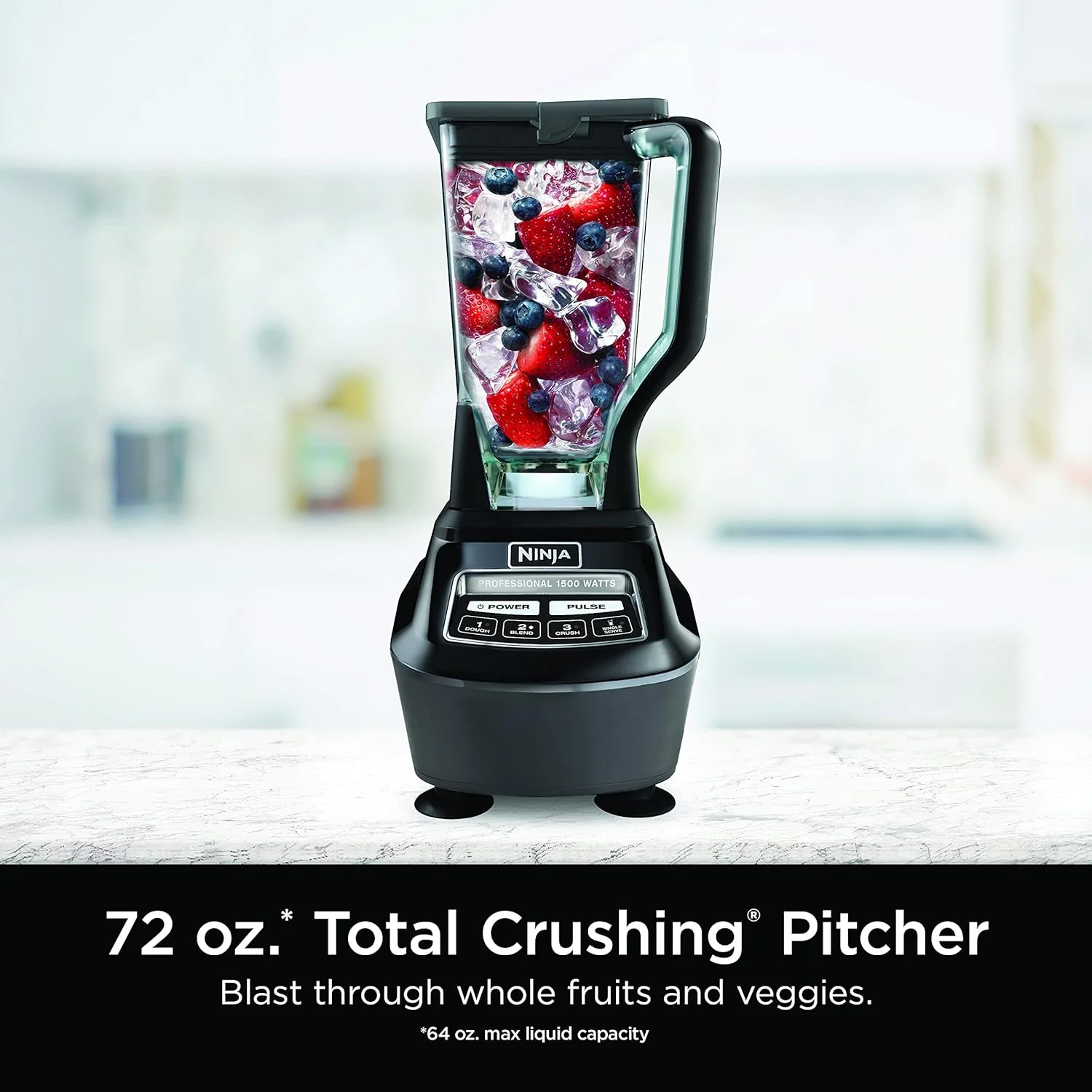 Ninja Blender, Mega Kitchen System, 1500W, 4 Functions for Smoothies, Processing, Dough, Drinks & More, with 72 Blender Pitcher, 64 Processor Bowl, 2 Nutri Cups + Lids, Black, BL770