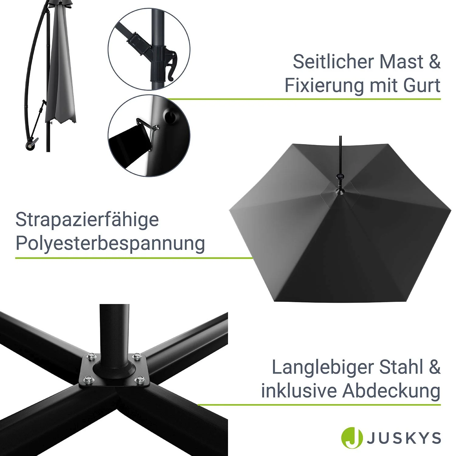 2025 Hangparasol Brazil 3,5 m grijs-cr��me met standaard en handkurbel �C zonbescherming met LED-verlichting
