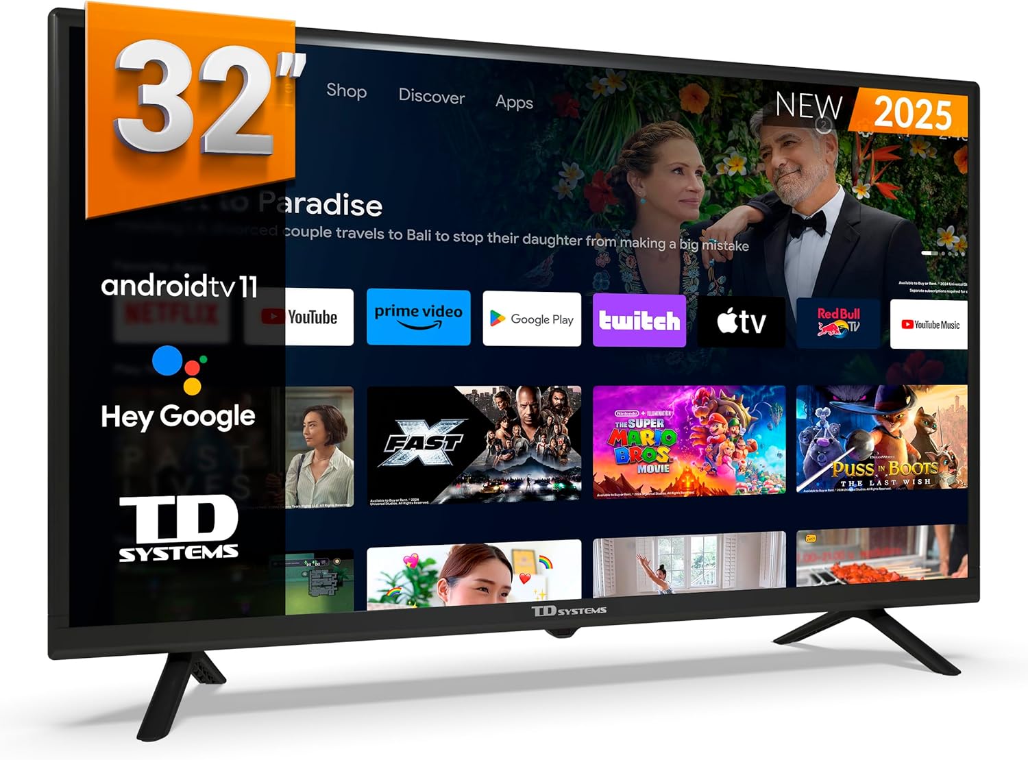 TD Systems - 40 Inch Smart TV, Hey Google, Full HD DVB-T2/C/S2 television, Android 11 Chromecast, Model 2025 - PRIME40C19GLE