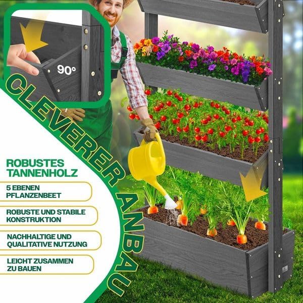 KESSER  Plant Staircase Herbs Flowers in Stair Shape Herb Garden Flower Boxes Including Root Cloth Bed for Plants for Patio, Balcony and Garden (5 Shelves, Brown)