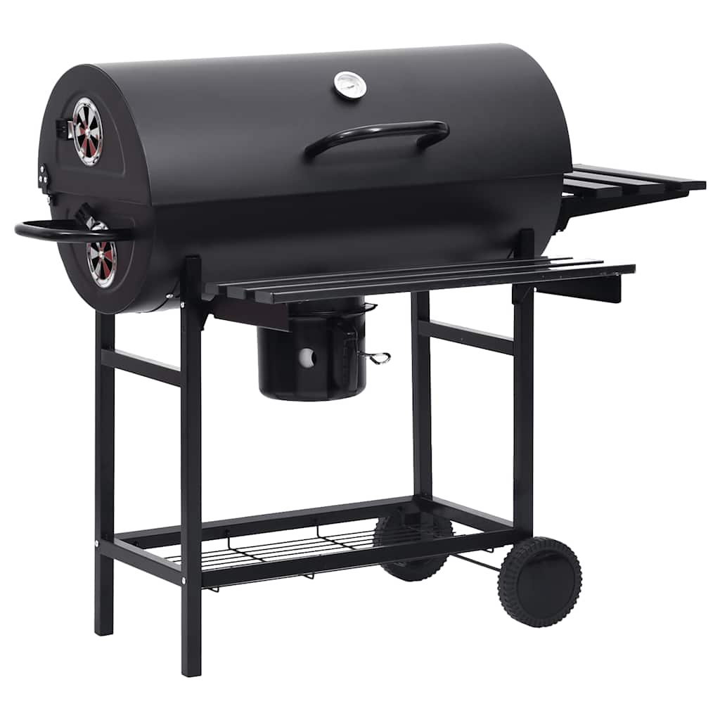 2025 Grillwagen met wielen en legplanken Zwart Staal 115x85x95 cm Buitenbarbecue