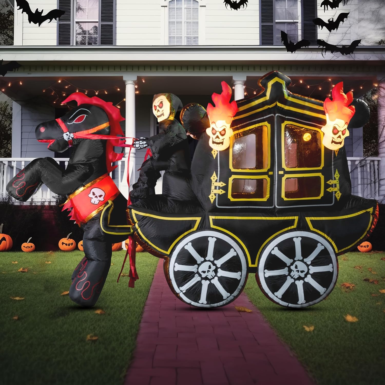 Joiedomi 3.7m Long Carriage Halloween Inflatable with Built-in LEDs Inflatable Inflatable for Halloween Party Indoor, Outdoor, Garden, Lawn Decorations