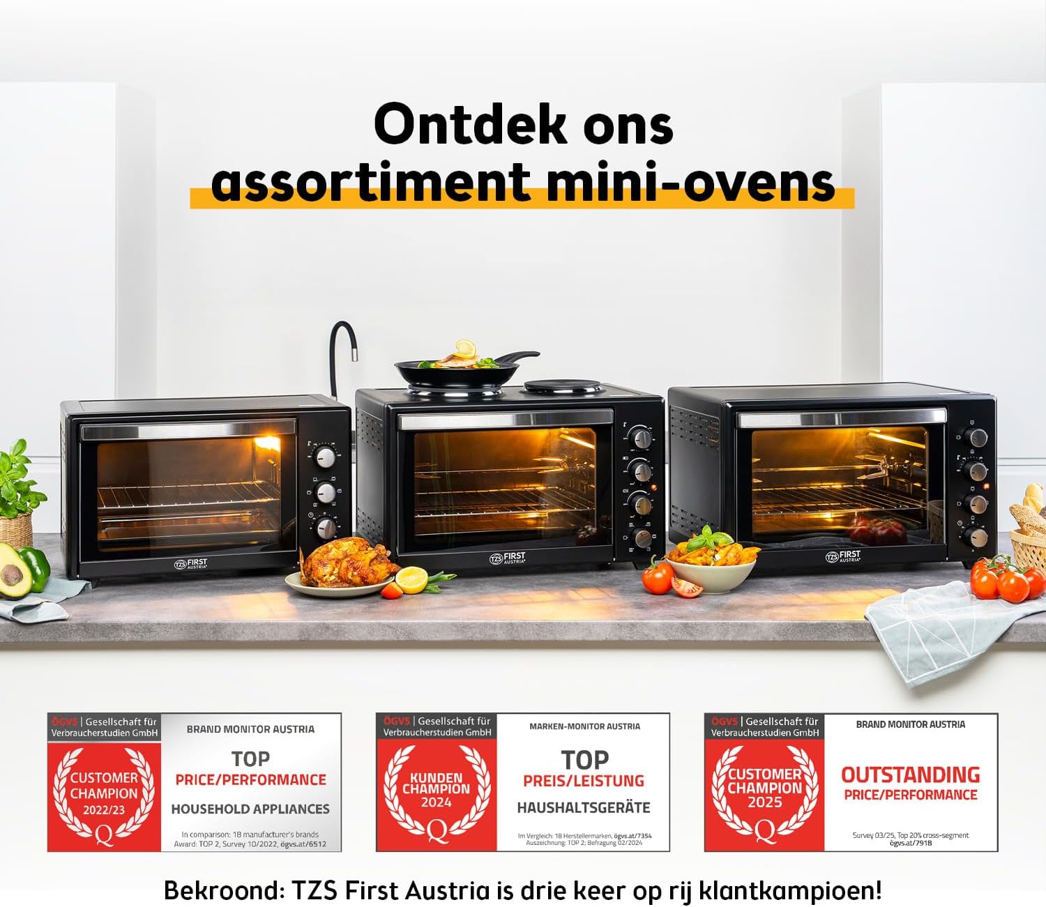 TZS First Austria Mini oven I Convection I 45L I Premium-X Coating (non-stick coating) I Defrost & keep warm I Recipe booklet I Oven Pizza oven Grill