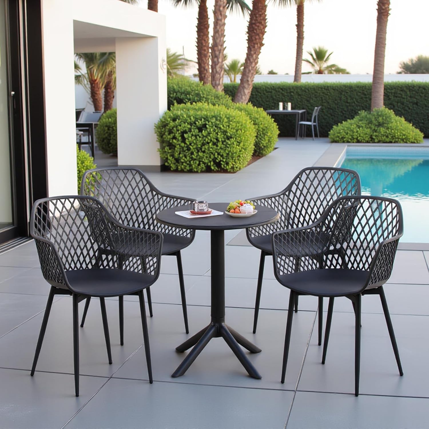 buybyroom Garden Chairs Set of 4 Outdoor Chair with Armrest Armrest Lounge Chair Armchairs Garden Chairs 120 kg Load Capacity Black