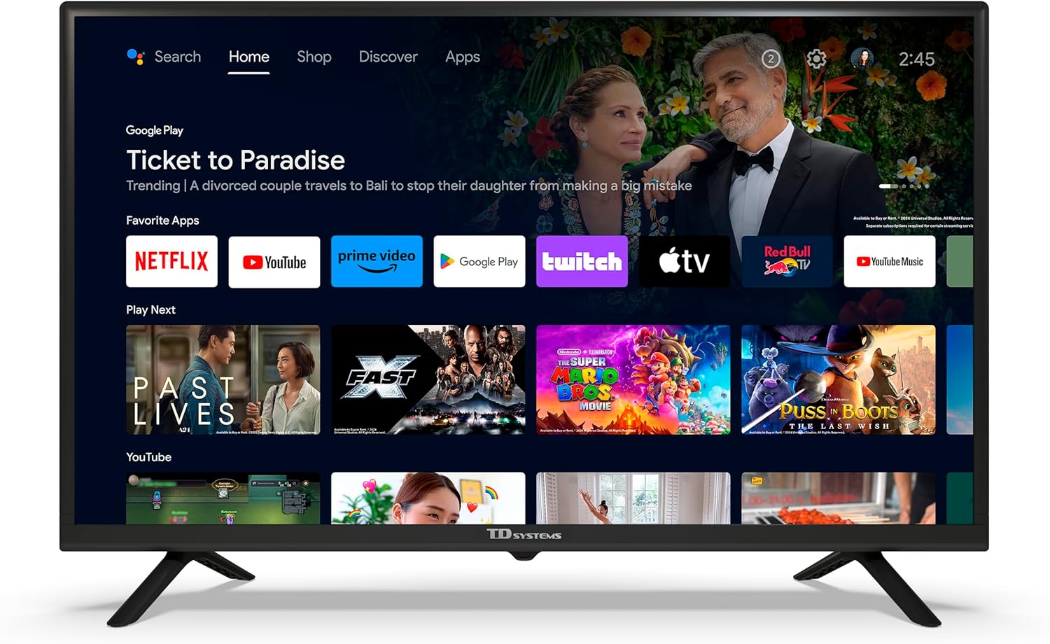 TD Systems - 40 Inch Smart TV, Hey Google, Full HD DVB-T2/C/S2 television, Android 11 Chromecast, Model 2025 - PRIME40C19GLE