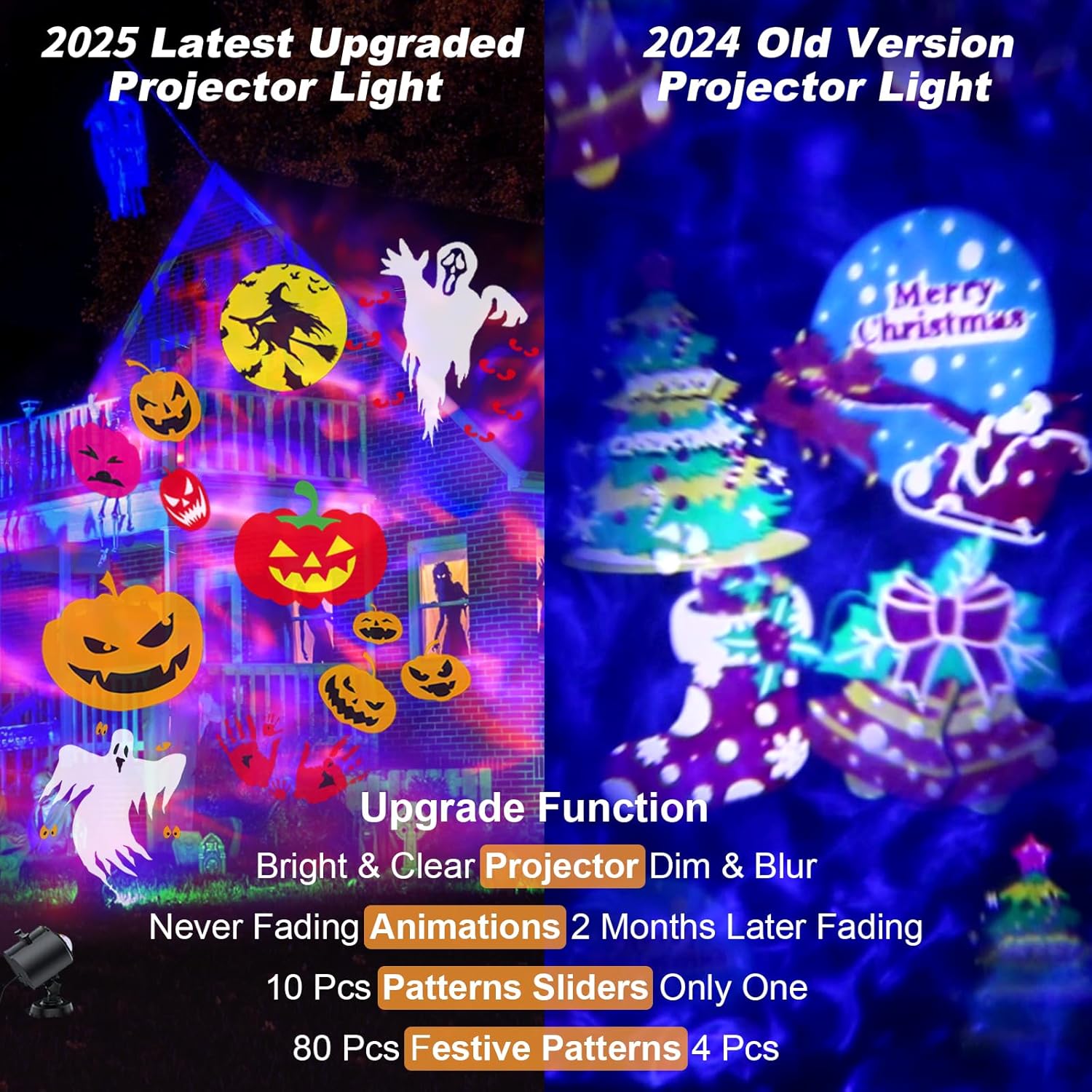 2025 Improved Brighter Halloween Decorations Projector Lights for Home, Display 8 Patterns at a Time (3D Ocean Wave & Patterns), 8 Themes Holiday Projector Halloween Day Home Decoration Light Show