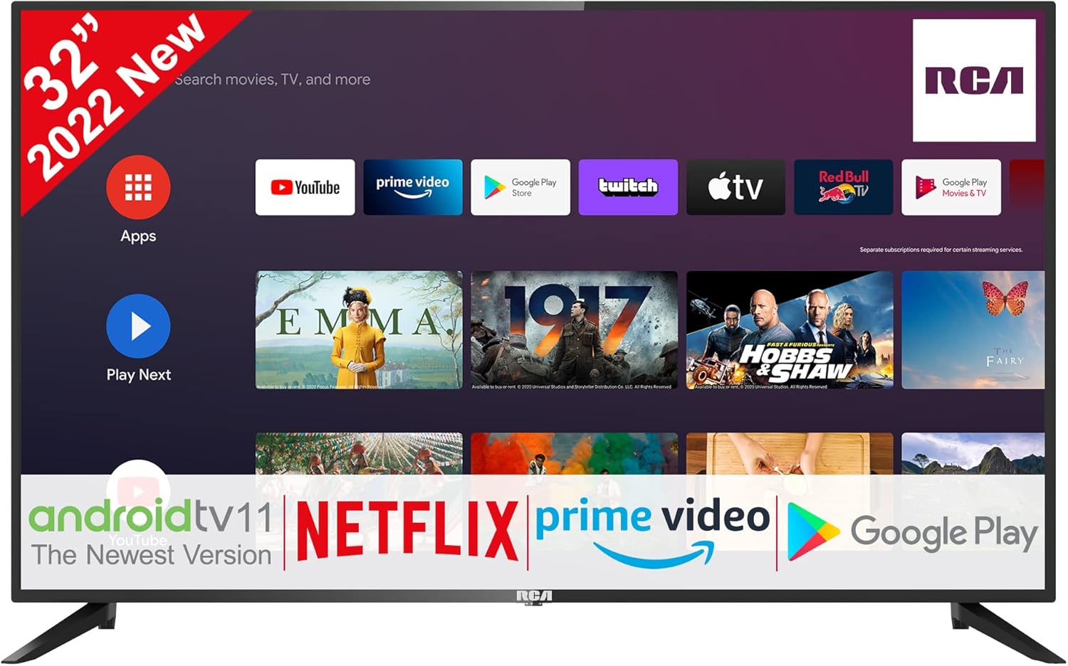 RCA RS32H2 Android Smart TV 32 inch (80 cm) Televisie met Google Assistant, Chromecast, Netflix, Prime Video, Google Play, YouTube, Disney+, WiFi, BT-afstandsbediening met microfoon, DVB-S/S2/T/T2/C