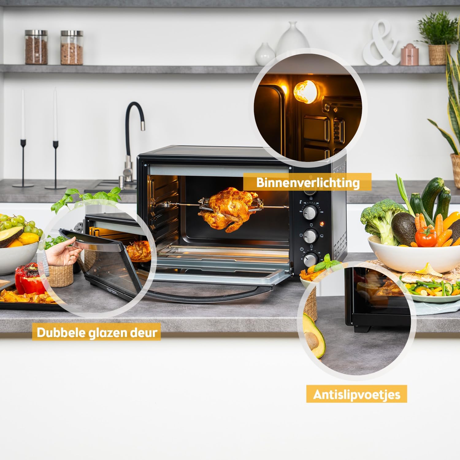 TZS First Austria Mini oven I Convection I 45L I Premium-X Coating (non-stick coating) I Defrost & keep warm I Recipe booklet I Oven Pizza oven Grill